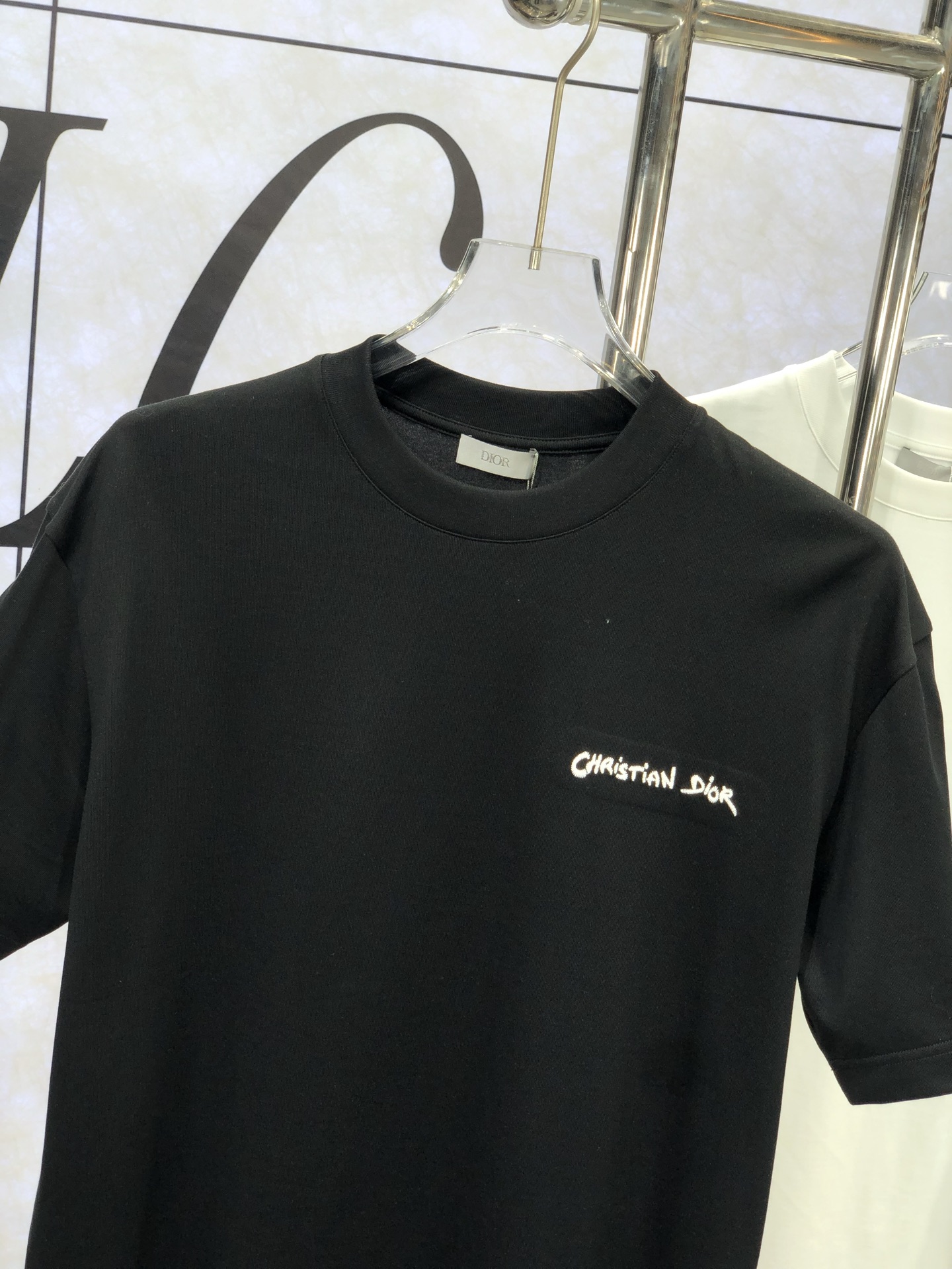 ディオールtシャツ偽物 トップス シンプル 純綿 ロゴ刺繍 柔らかい ゆったり ブラック_2