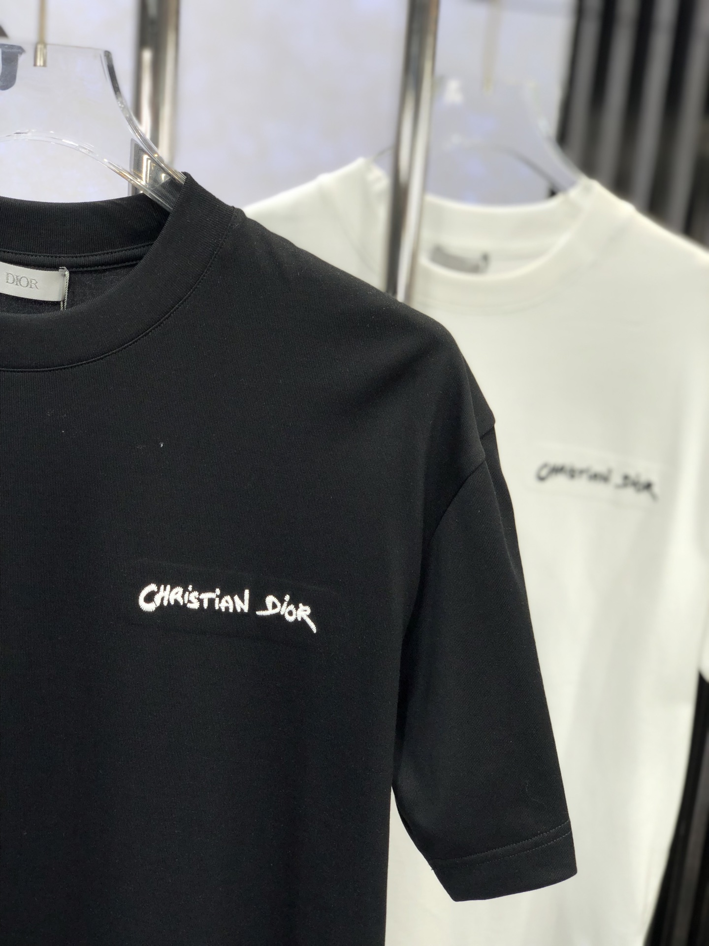 ディオールtシャツ偽物 トップス シンプル 純綿 ロゴ刺繍 柔らかい ゆったり ブラック_3