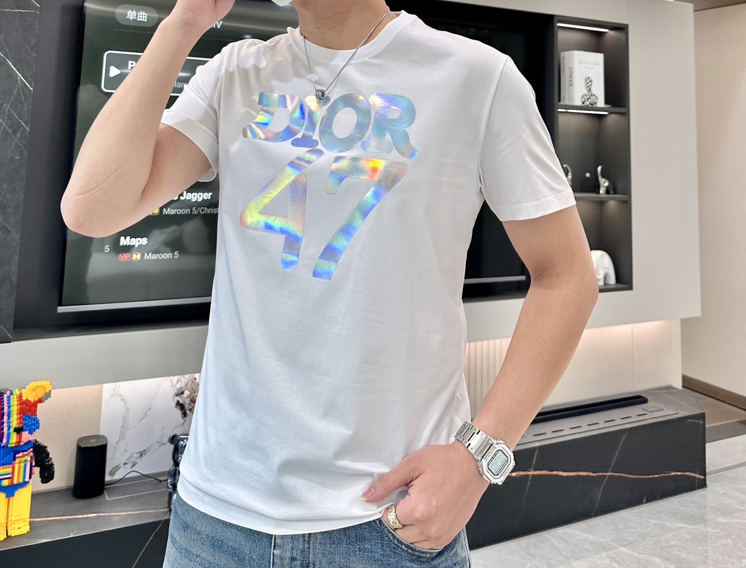 ディオール tシャツ コーデスーパーコピー トップス シンプル 純綿tシャツ 柔らかい ゆったり ホワイト_2