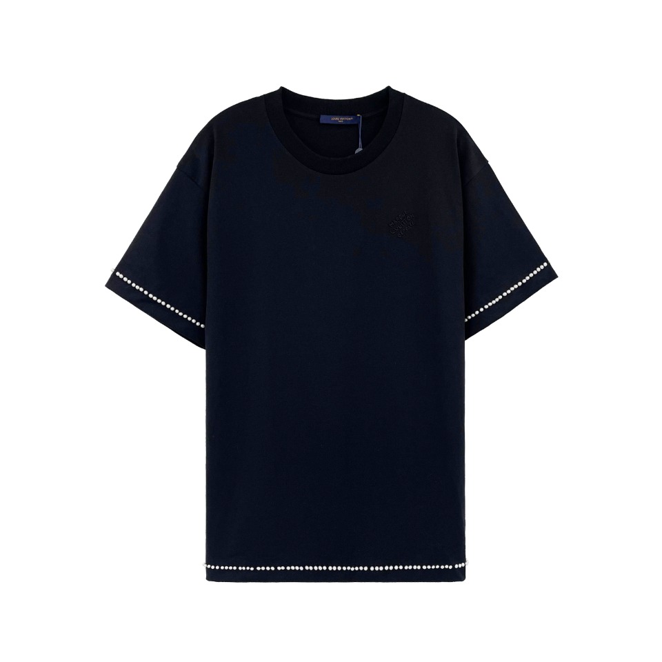 tシャツ ルイヴィトンスーパーコピー 真珠飾り シンプル 綿 半袖 トップス ゆったり ブラック_7
