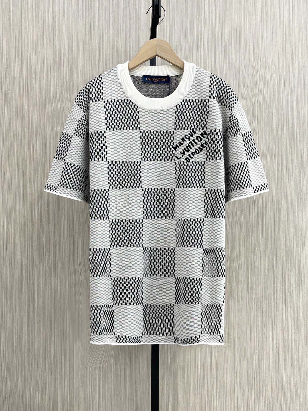 ルイヴィトン ロング t シャツスーパーコピー 格子模様 シンプル 綿 半袖 トップス ゆったり グレー_2