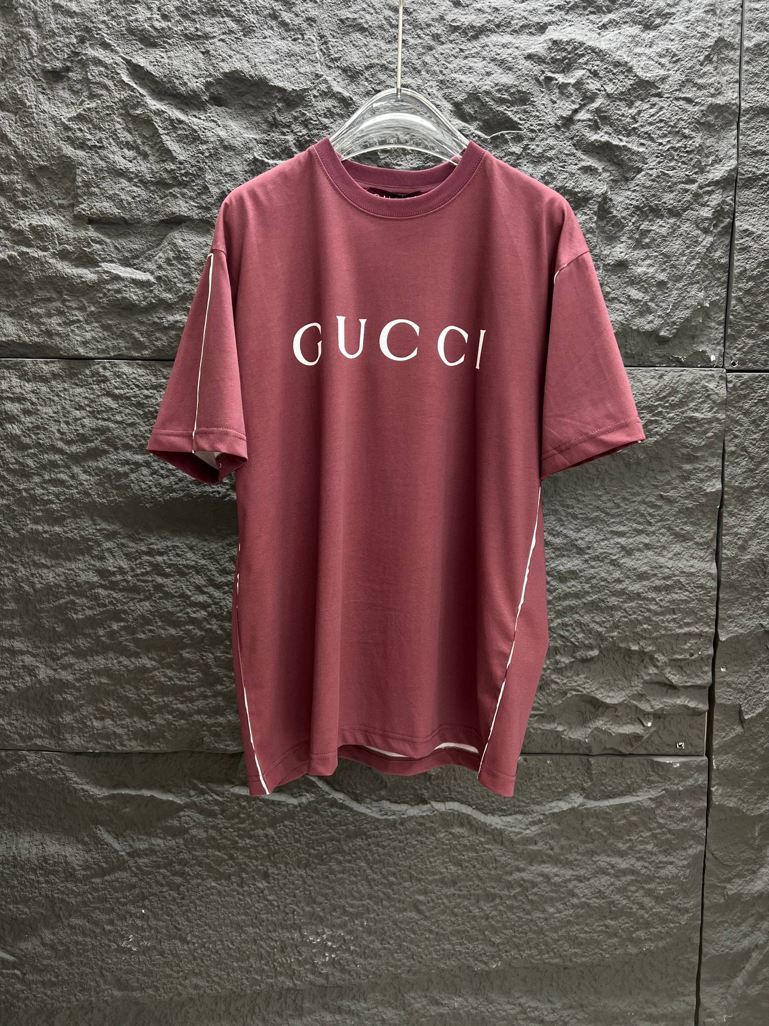 gucci アウトレット t シャツコピー トップス 純綿 ロゴプリント ゆったり 半袖 レッド_1