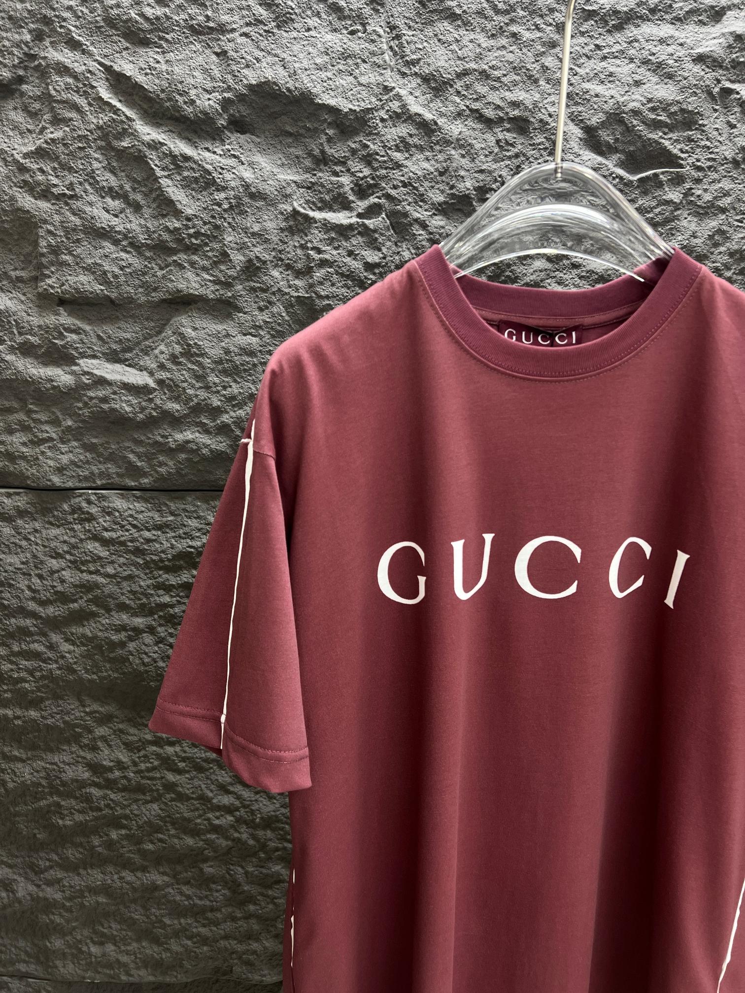 gucci アウトレット t シャツコピー トップス 純綿 ロゴプリント ゆったり 半袖 レッド_3