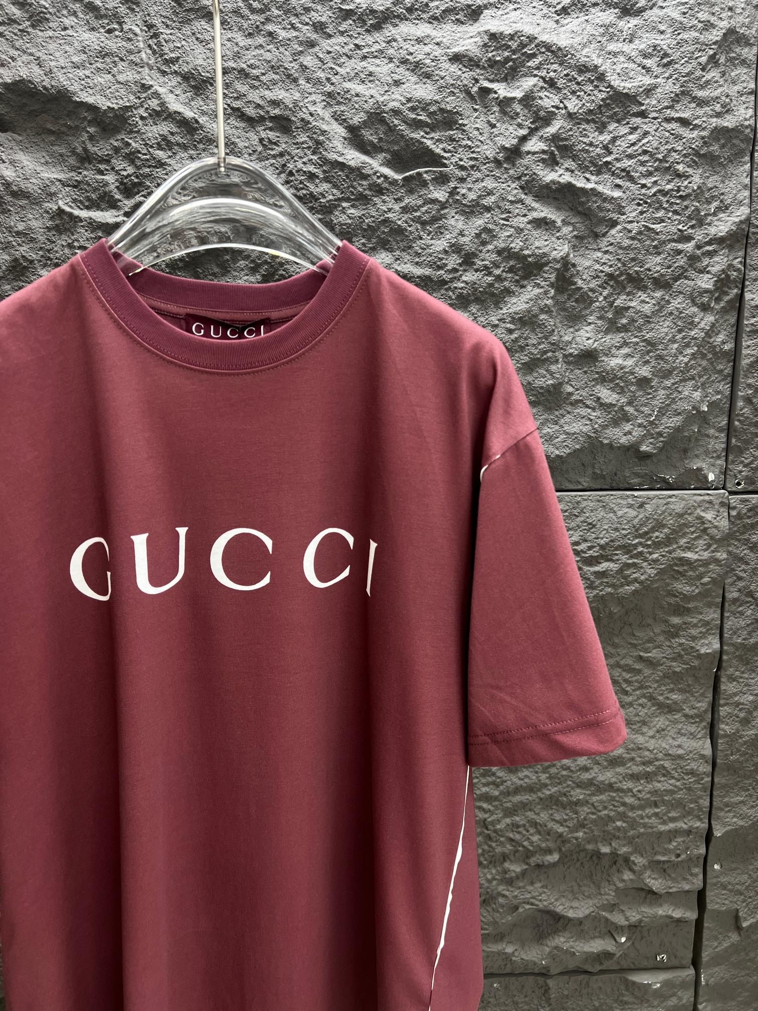 gucci アウトレット t シャツコピー トップス 純綿 ロゴプリント ゆったり 半袖 レッド_4