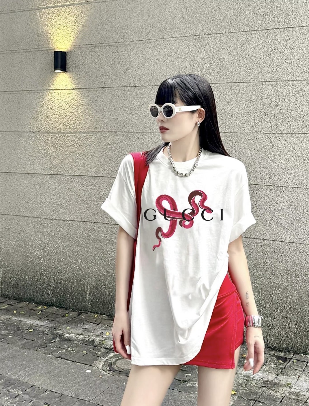 gucci t シャツ アウトレット偽物 トップス 純綿 ゆったり 短袖 通気性いい シンプル ホワイト_4