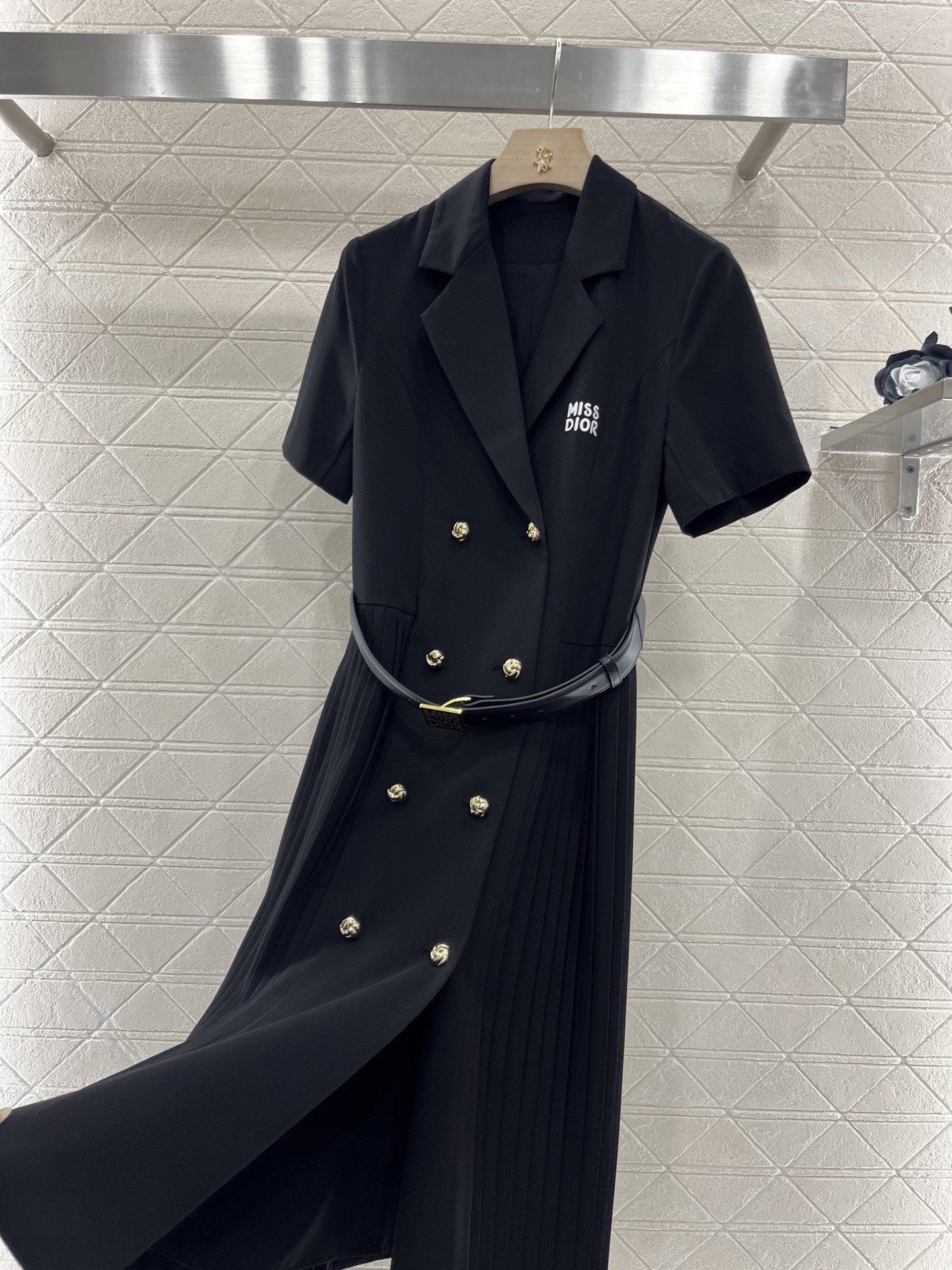 DIOR スカート ヒダコピー プリント ワンピース 短袖  優雅レディ 軽量 ブラック_2