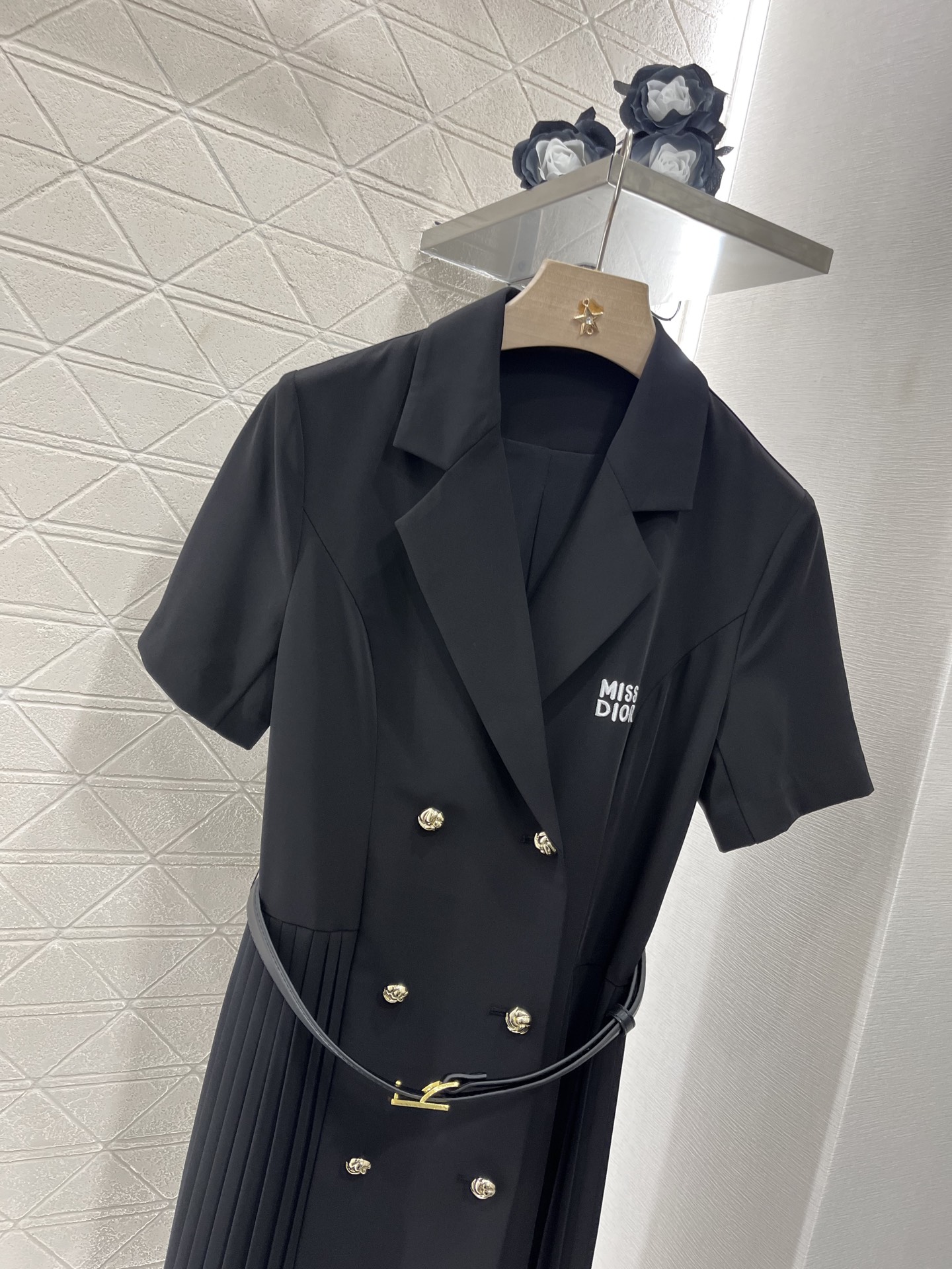 DIOR スカート ヒダコピー プリント ワンピース 短袖  優雅レディ 軽量 ブラック_3
