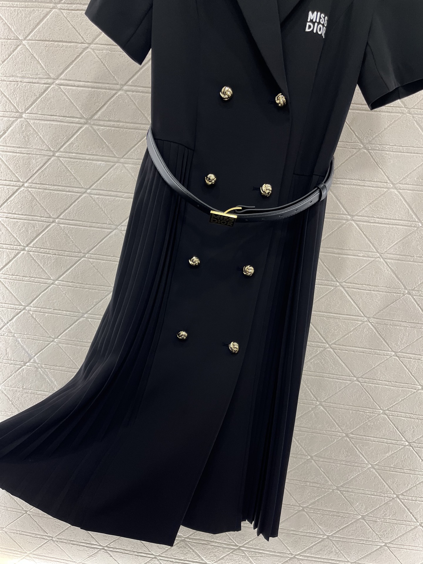 DIOR スカート ヒダコピー プリント ワンピース 短袖  優雅レディ 軽量 ブラック_4
