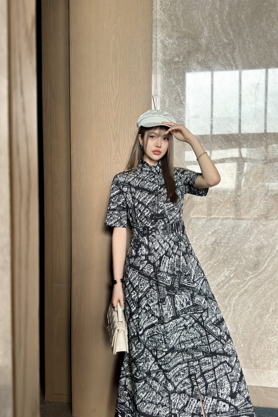 dior スカート ミニ偽物 プリント ワンピース 短袖  優雅レディ シルク ブラック_1