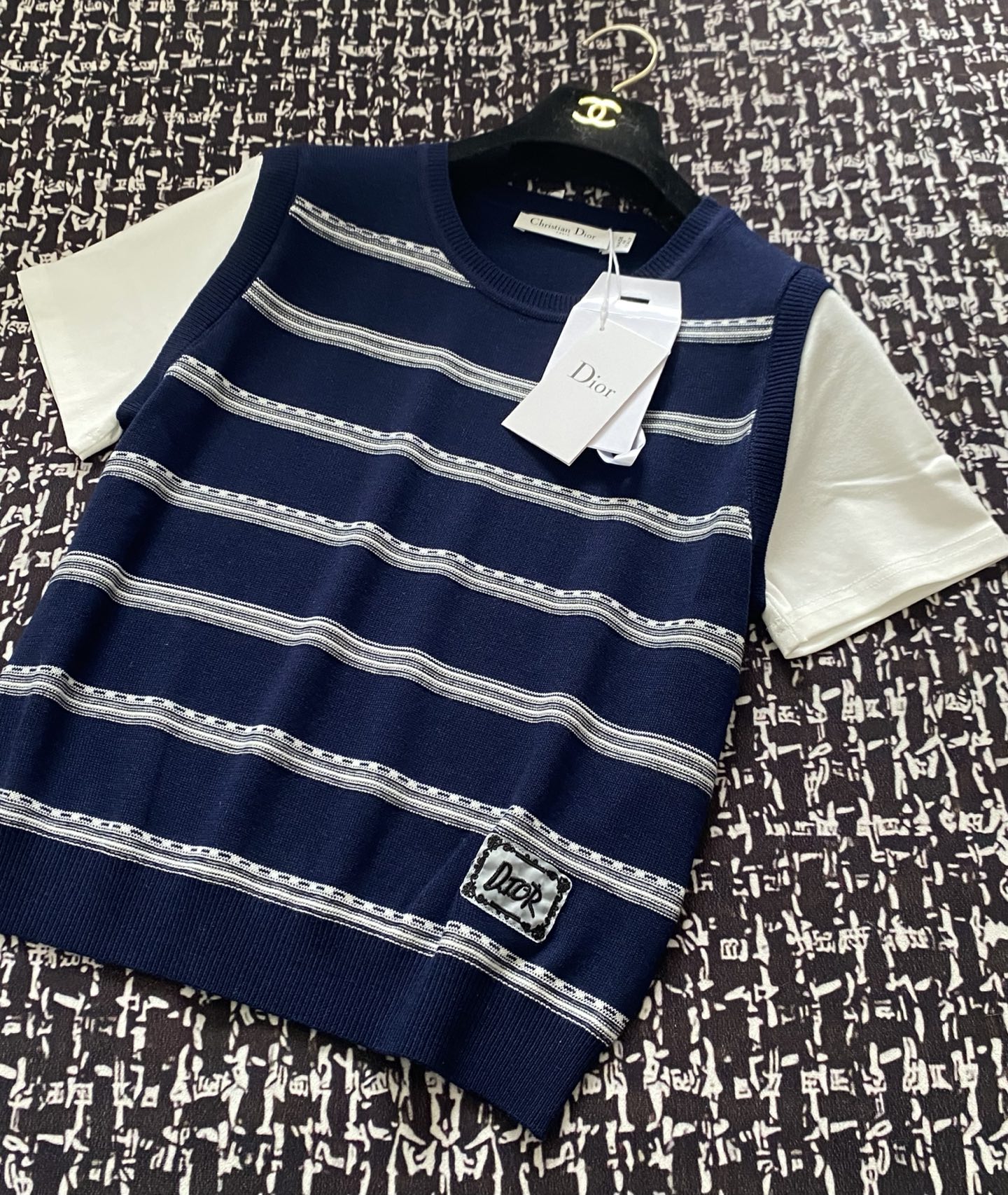 藤原聡 ディオールtシャツＮ級品 ゆったり プリント 純綿 トップス 半袖 横縞 ブルー_2