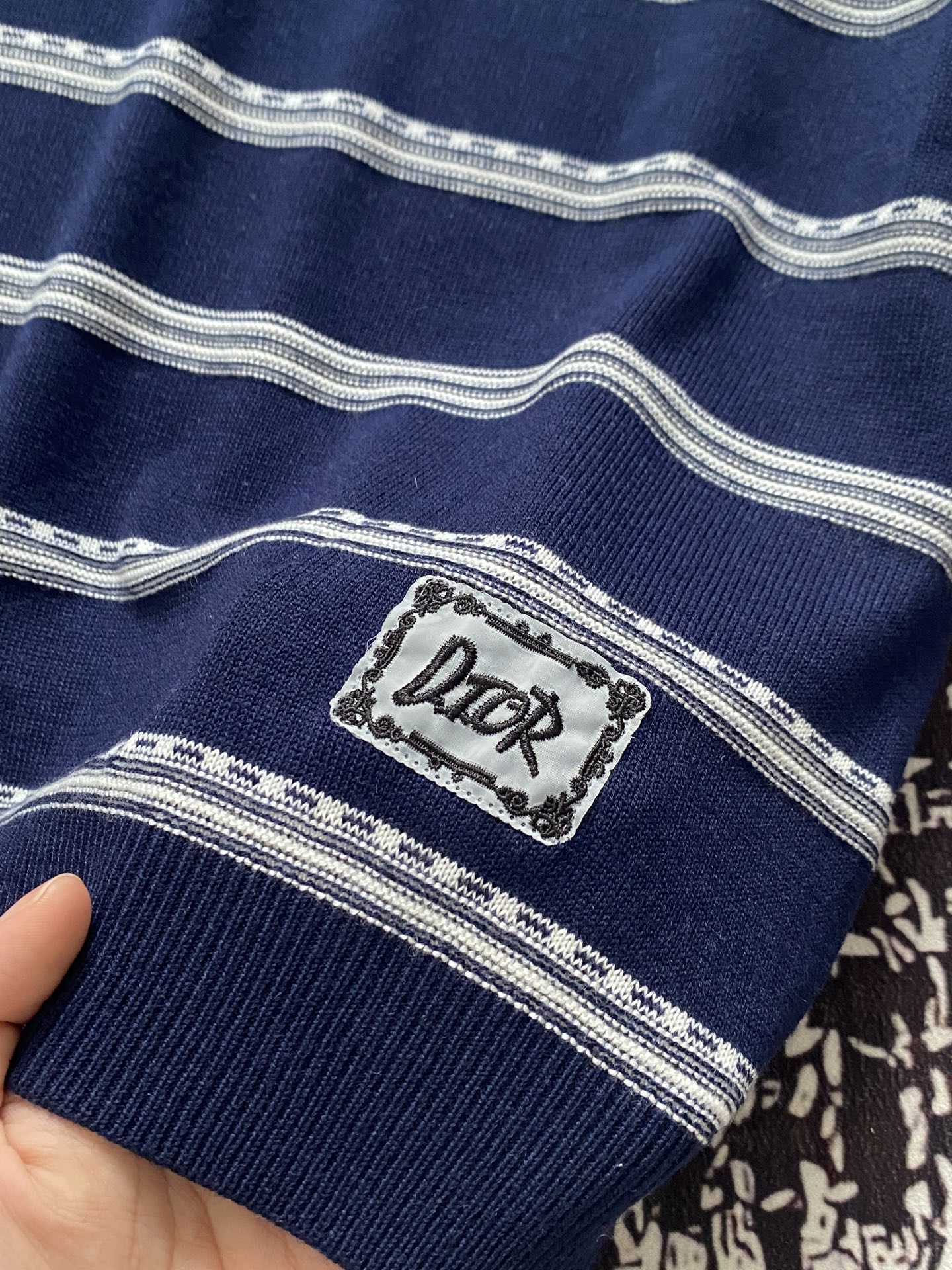 藤原聡 ディオールtシャツＮ級品 ゆったり プリント 純綿 トップス 半袖 横縞 ブルー_3