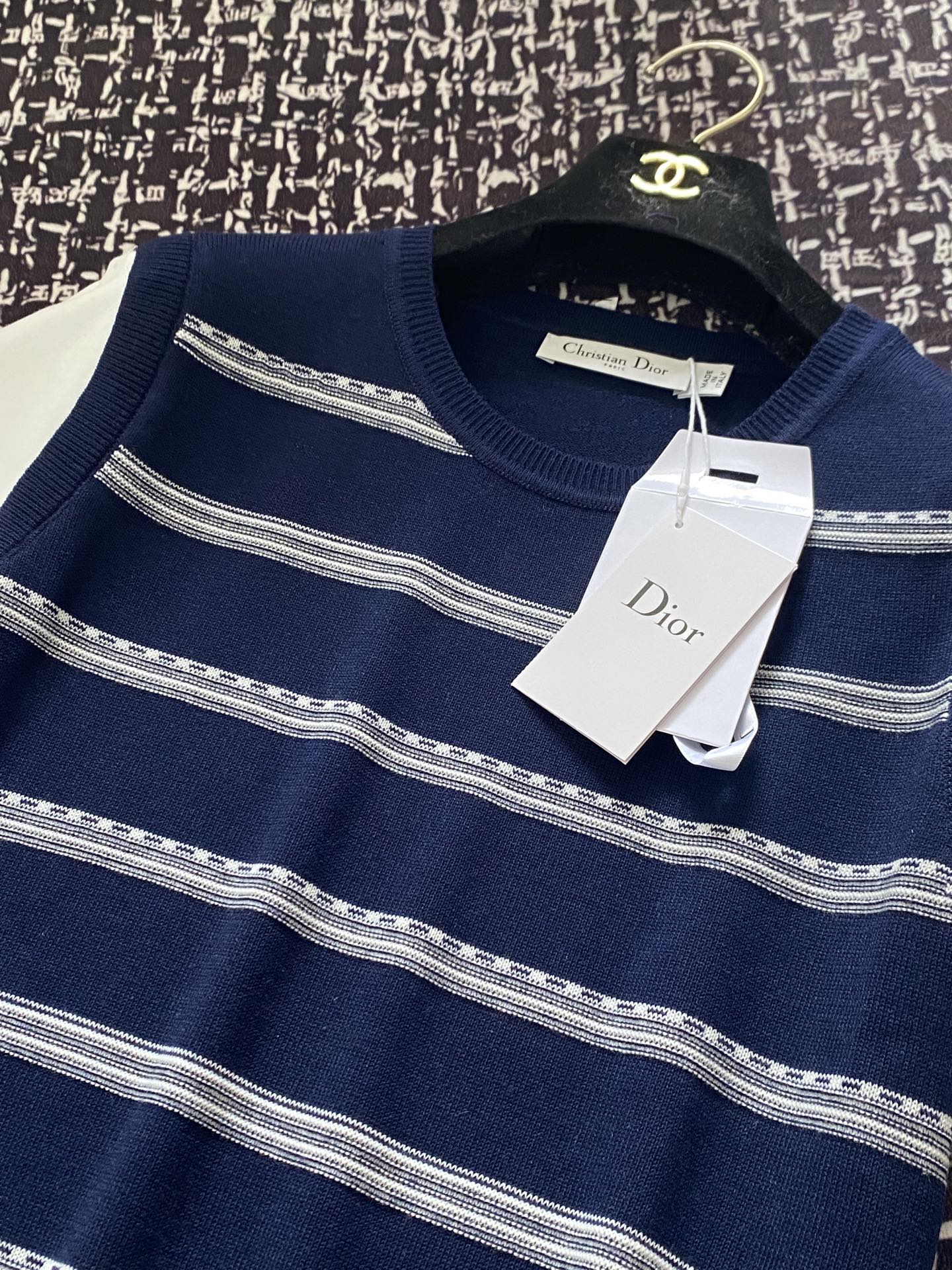 藤原聡 ディオールtシャツＮ級品 ゆったり プリント 純綿 トップス 半袖 横縞 ブルー_4