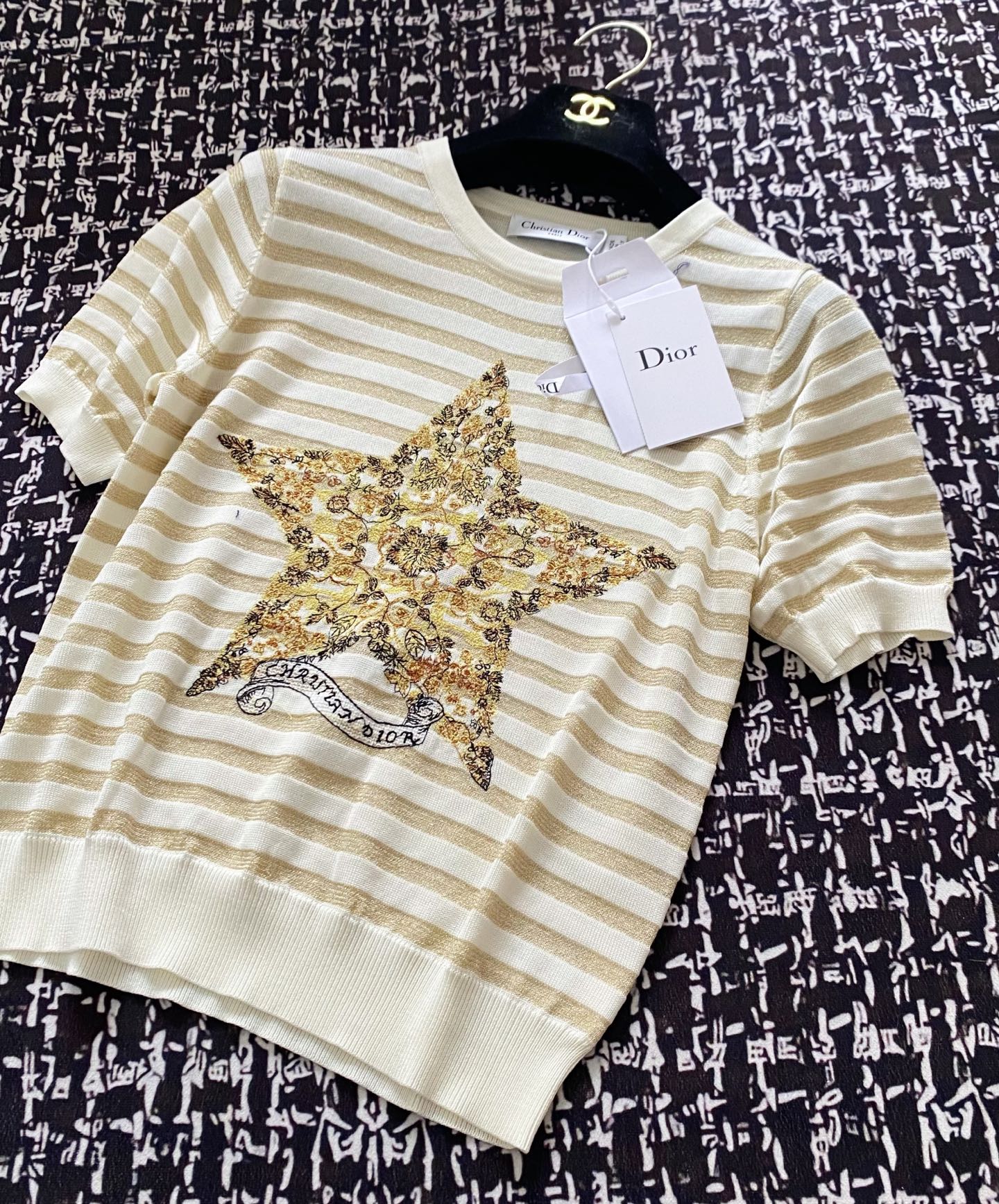 ディオールtシャツヤフオクコピー ゆったり プリント 純綿 トップス 半袖 横縞 シンプル イエロー_1