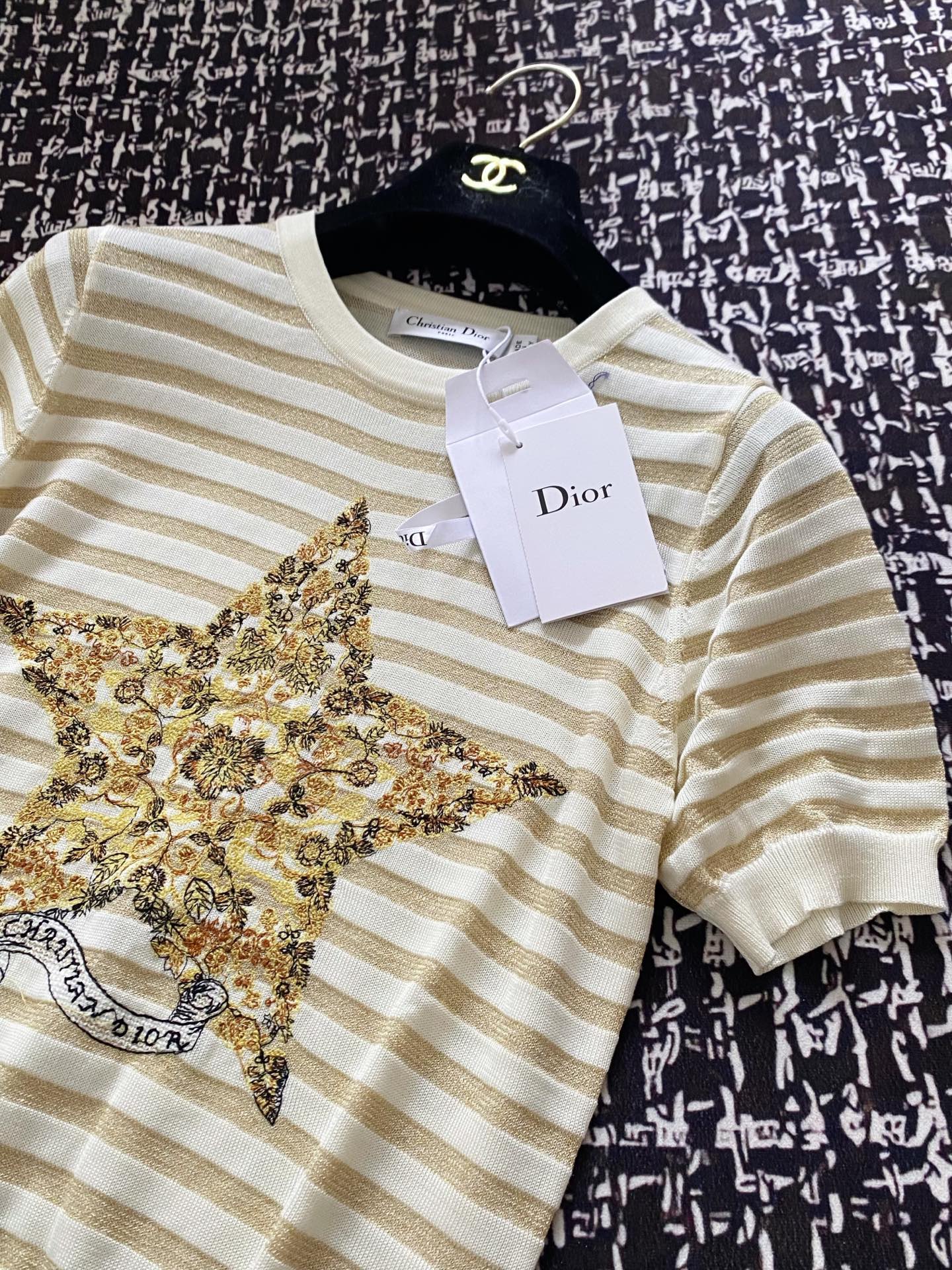ディオールtシャツヤフオクコピー ゆったり プリント 純綿 トップス 半袖 横縞 シンプル イエロー_2