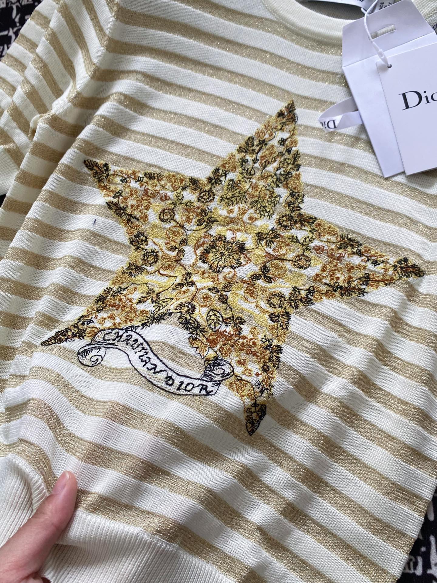 ディオールtシャツヤフオクコピー ゆったり プリント 純綿 トップス 半袖 横縞 シンプル イエロー_3