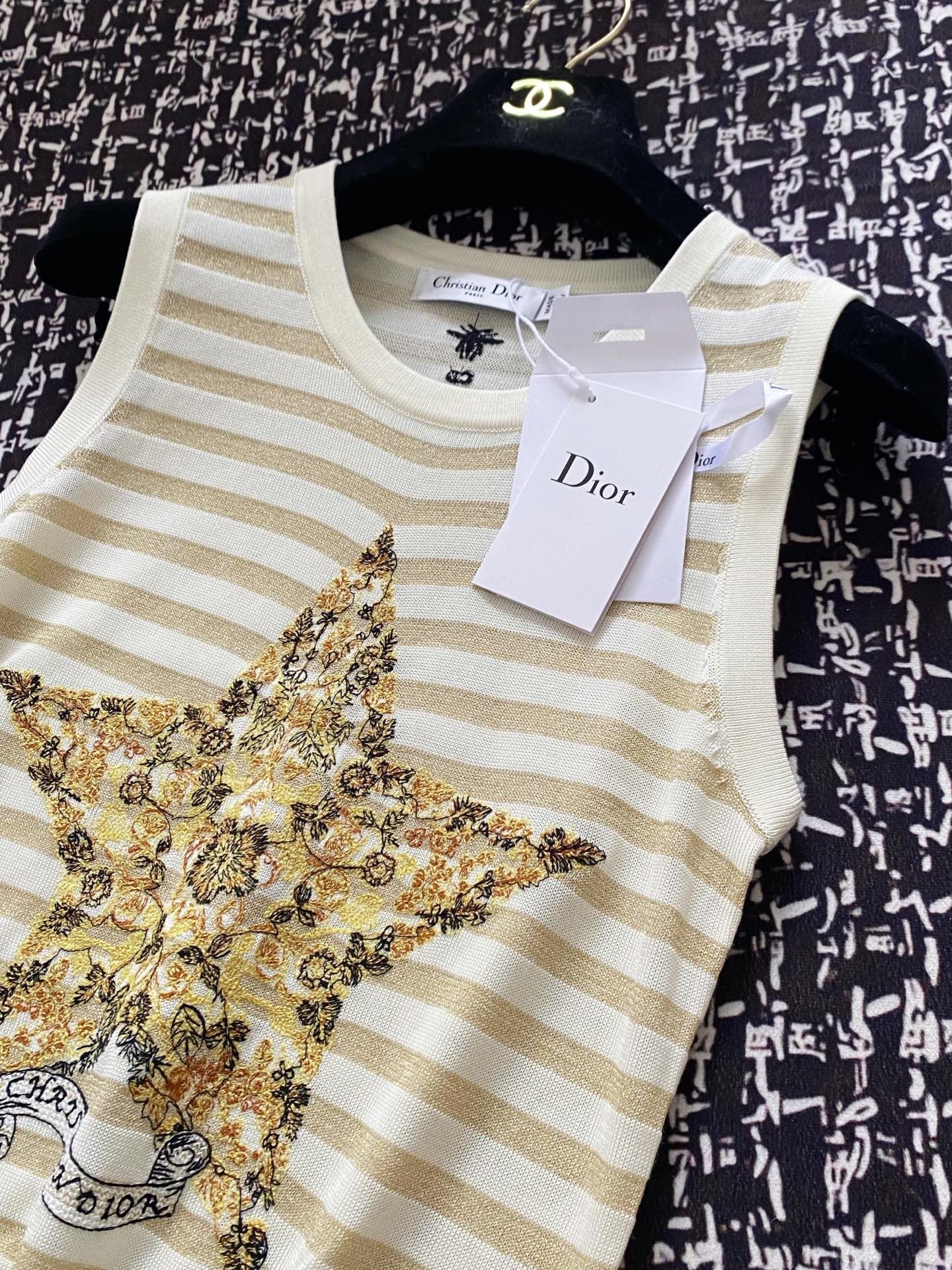 ロゴ刺繍 ディオールtシャツコーデスーパーコピー ゆったり 純綿 トップス 無袖 横縞 イエロー_2