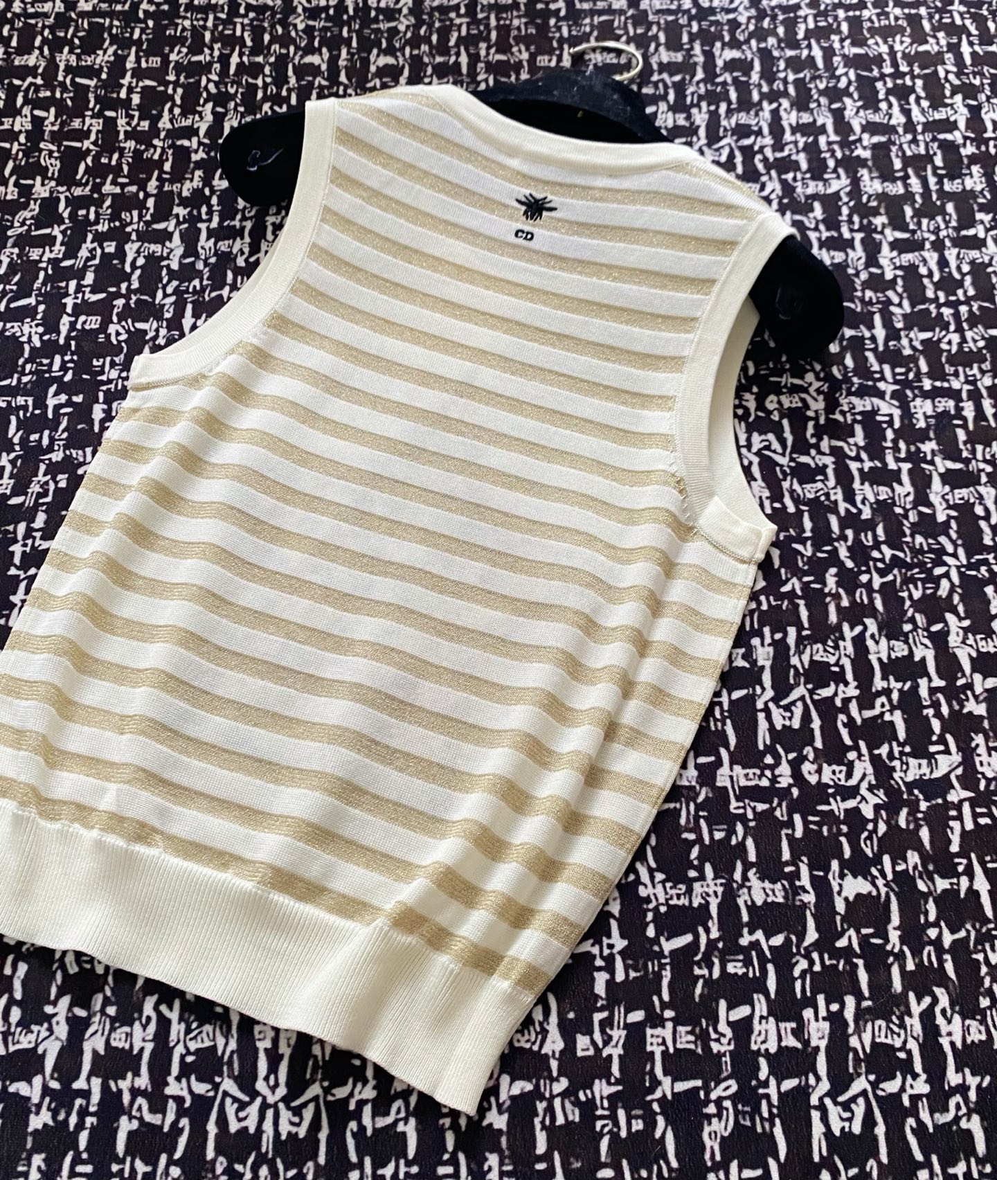 ロゴ刺繍 ディオールtシャツコーデスーパーコピー ゆったり 純綿 トップス 無袖 横縞 イエロー_4