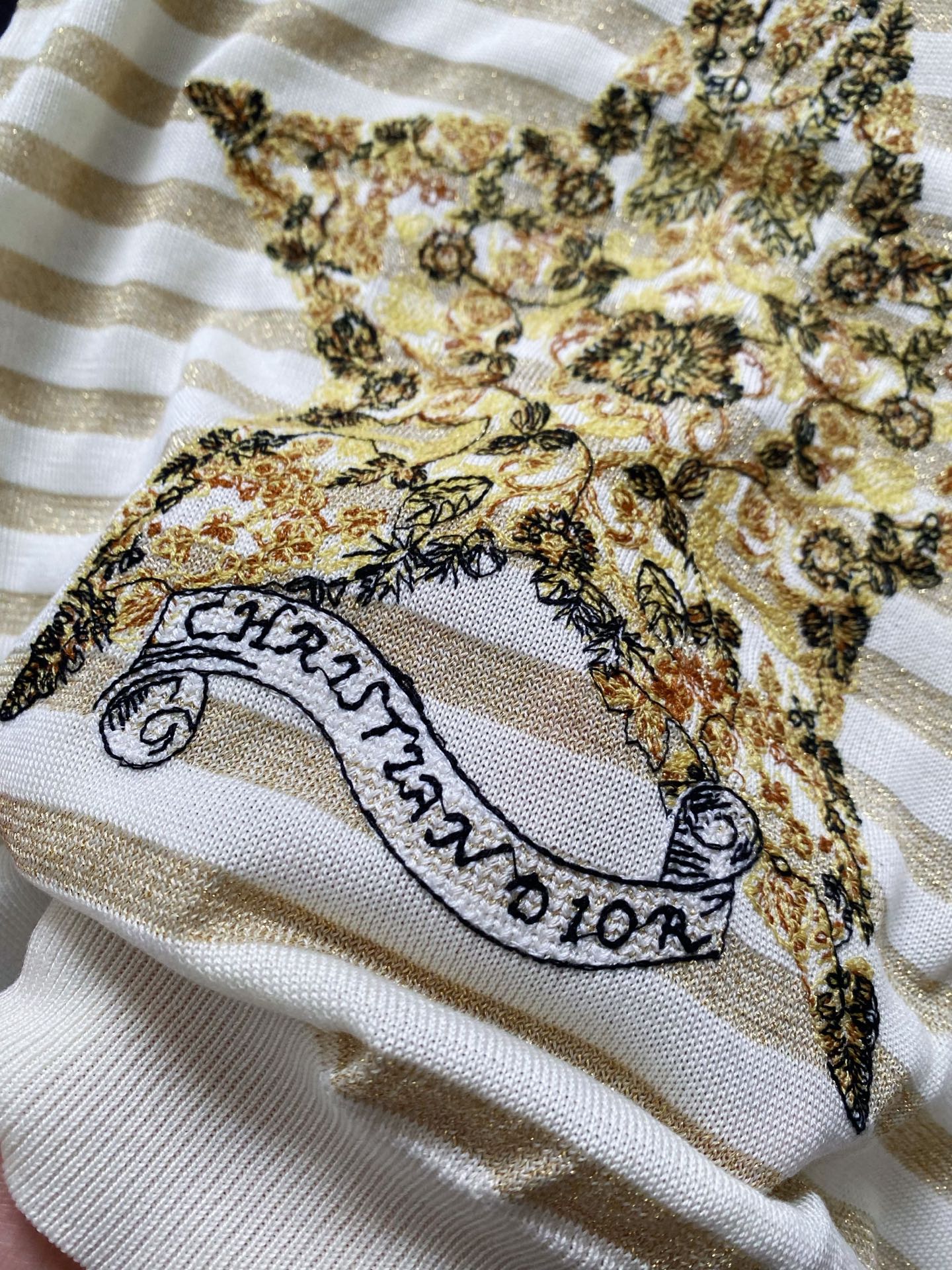 ロゴ刺繍 ディオールtシャツコーデスーパーコピー ゆったり 純綿 トップス 無袖 横縞 イエロー_6