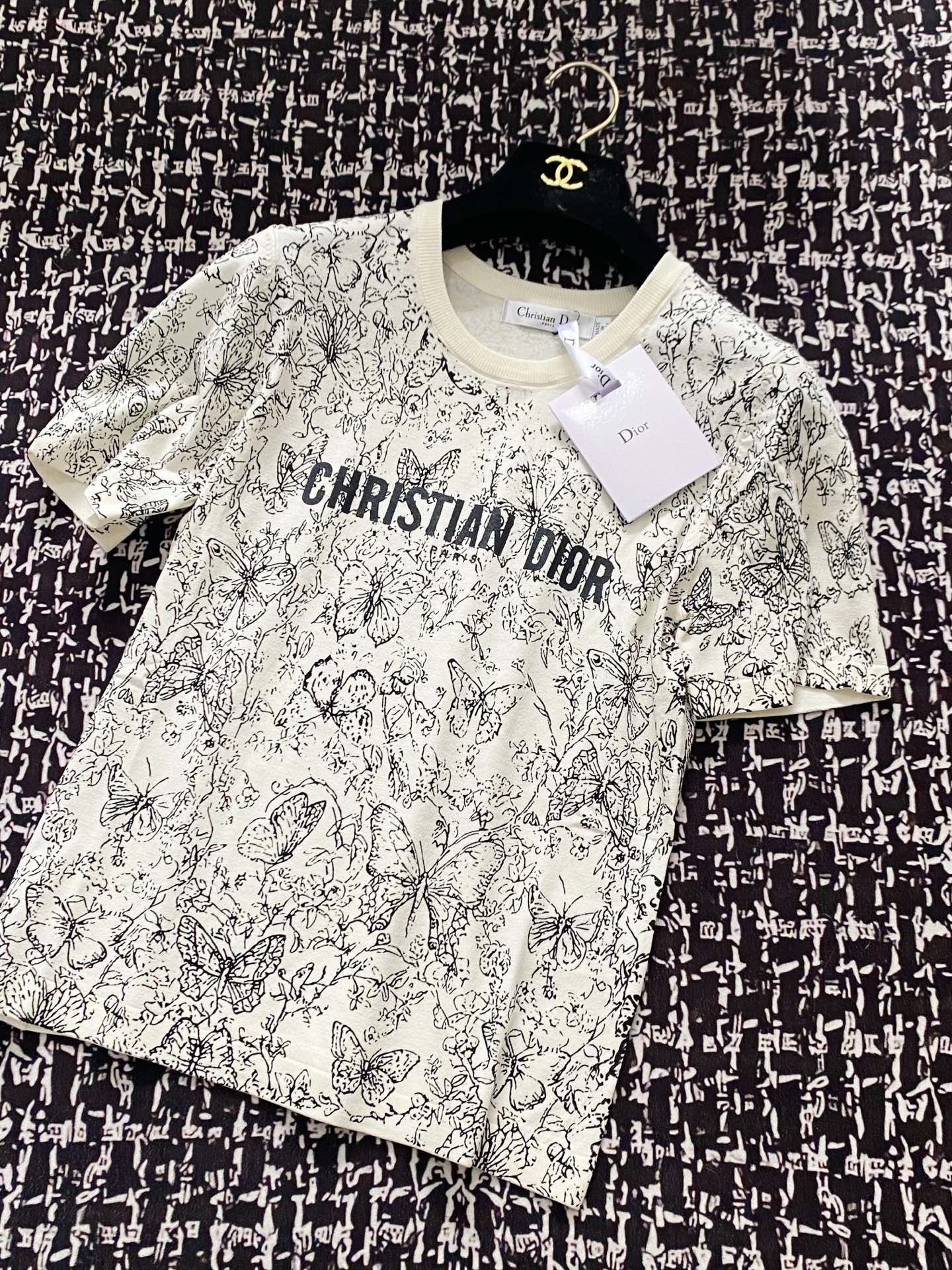 ディオールオム tシャツ偽物 ゆったり 純綿 トップス 短袖 柔らかい プリント 杏色_1