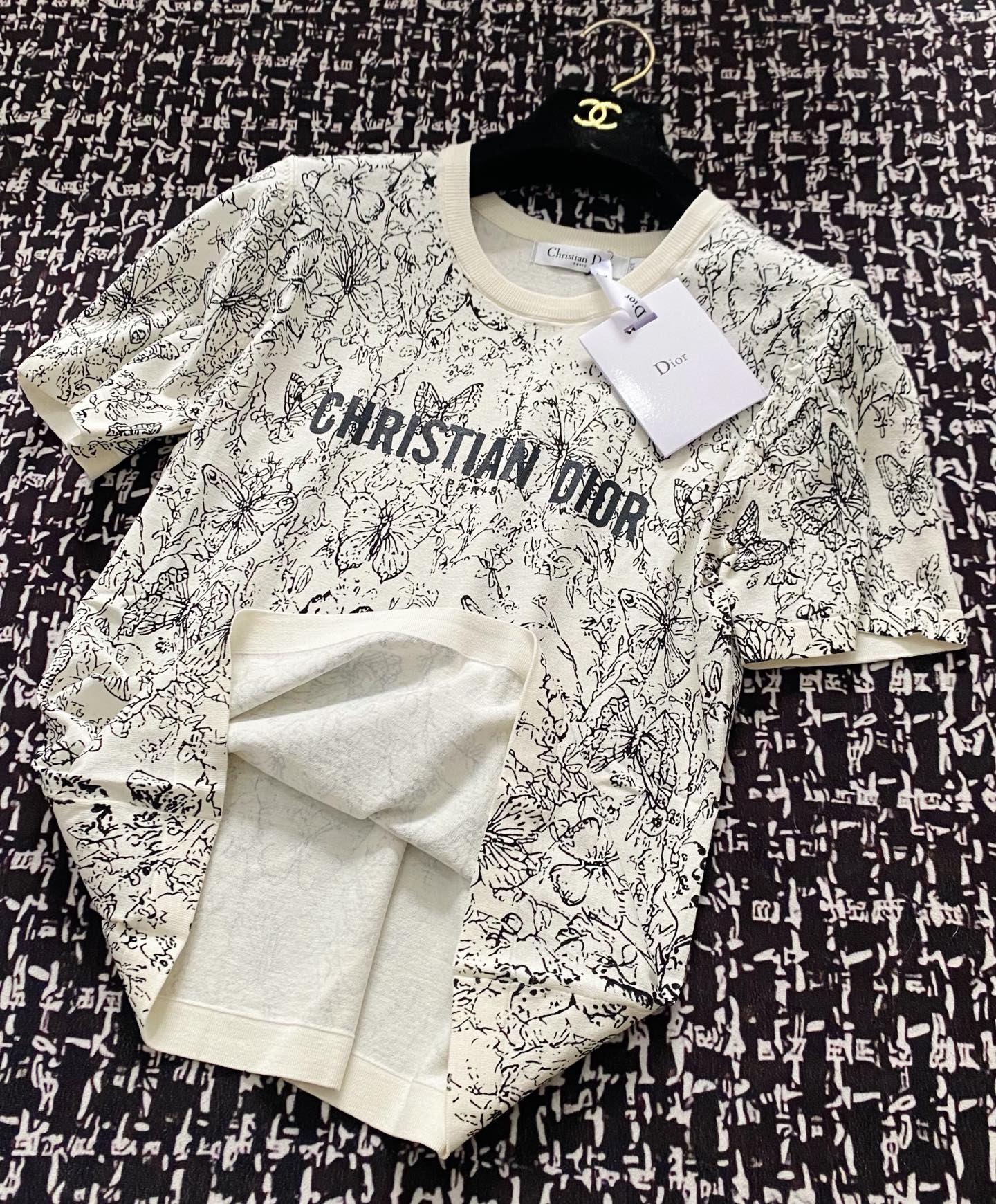 ディオールオム tシャツ偽物 ゆったり 純綿 トップス 短袖 柔らかい プリント 杏色_6