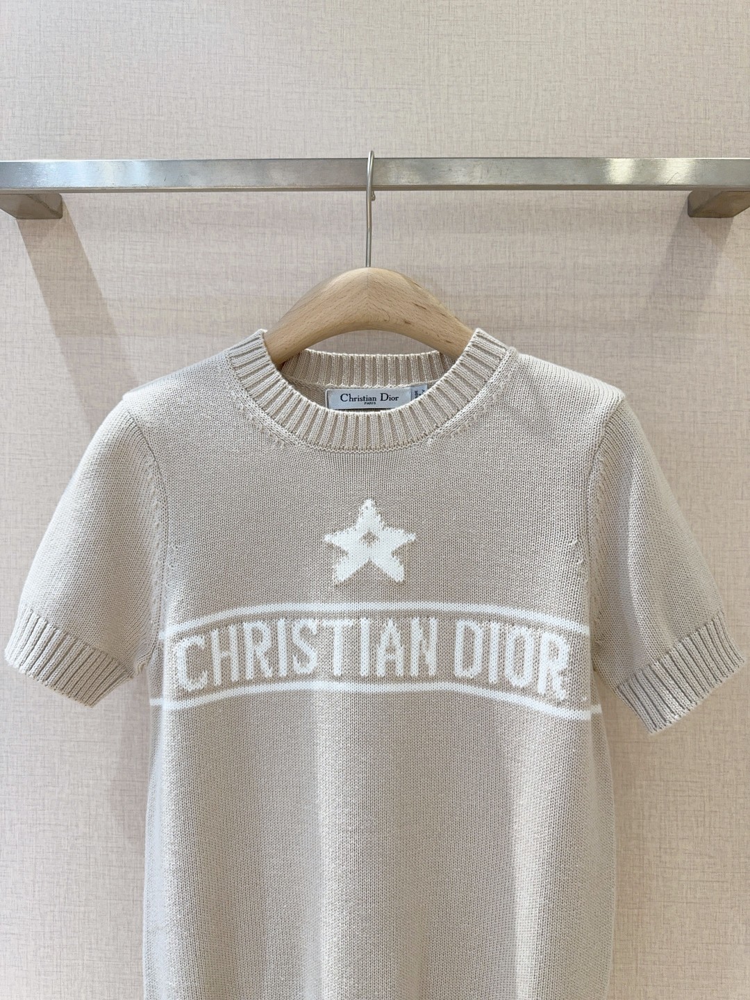 ディオール tシャツ コーデコピー 純綿 トップス 短袖 柔らかい プリント ニット 杏色_2
