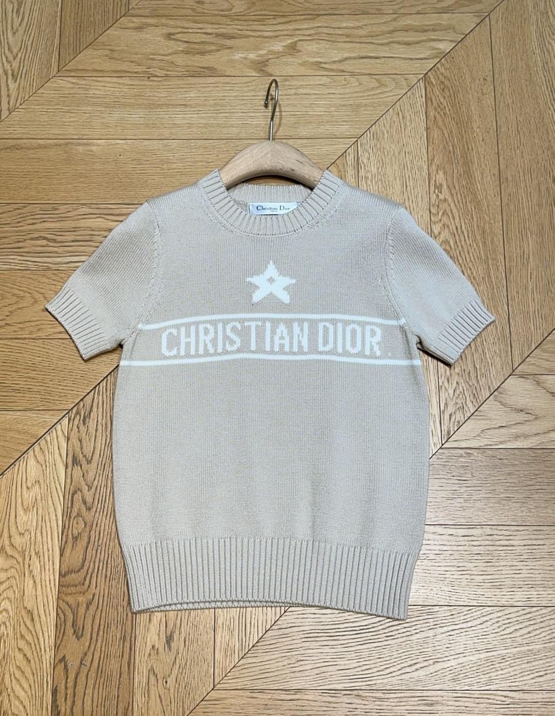 ディオール tシャツ コーデコピー 純綿 トップス 短袖 柔らかい プリント ニット 杏色_7