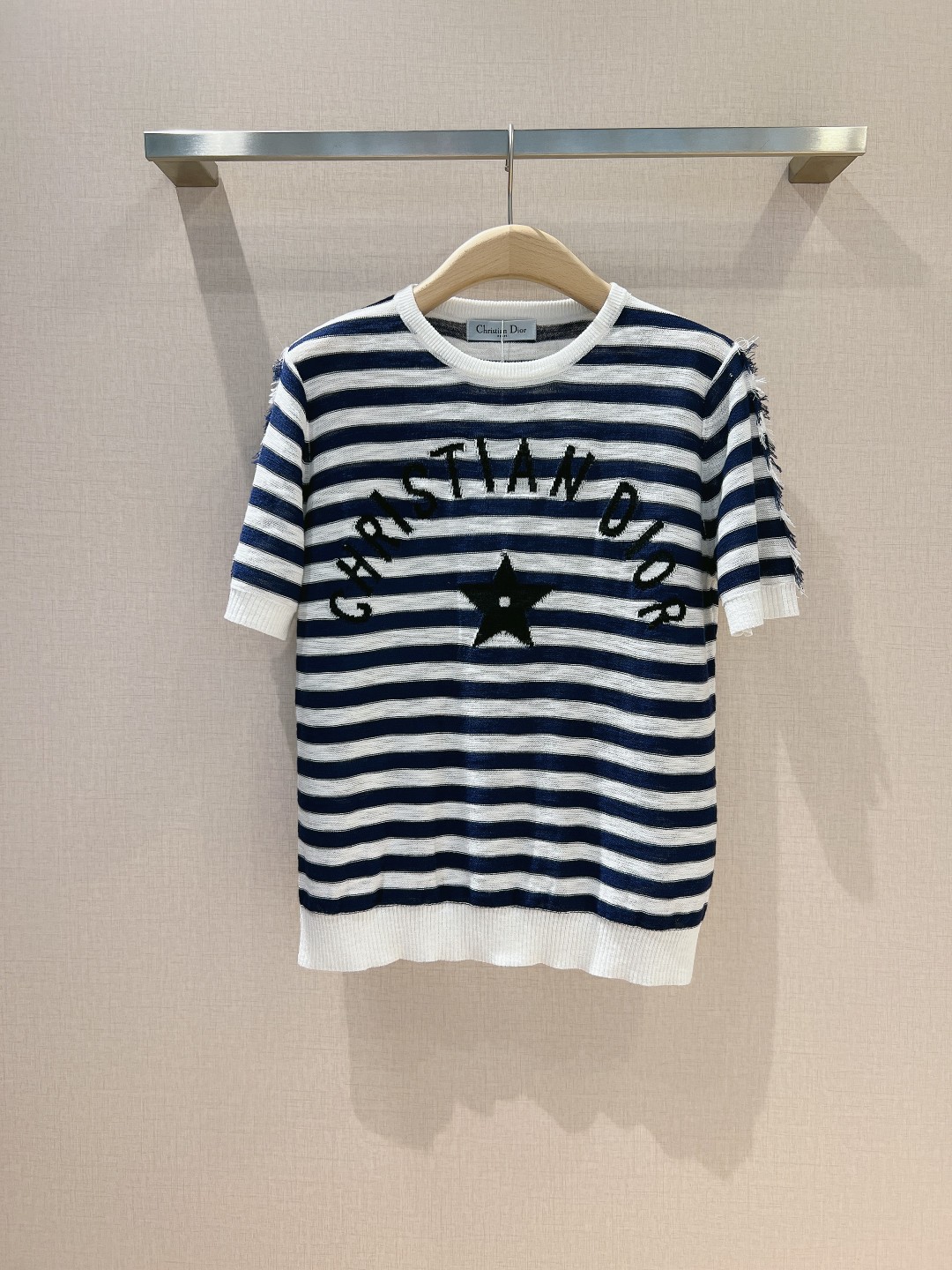 ディオール tシャツ サイズ感スーパーコピー 純綿 トップス 短袖 シンプル 横縞 ブラック_1