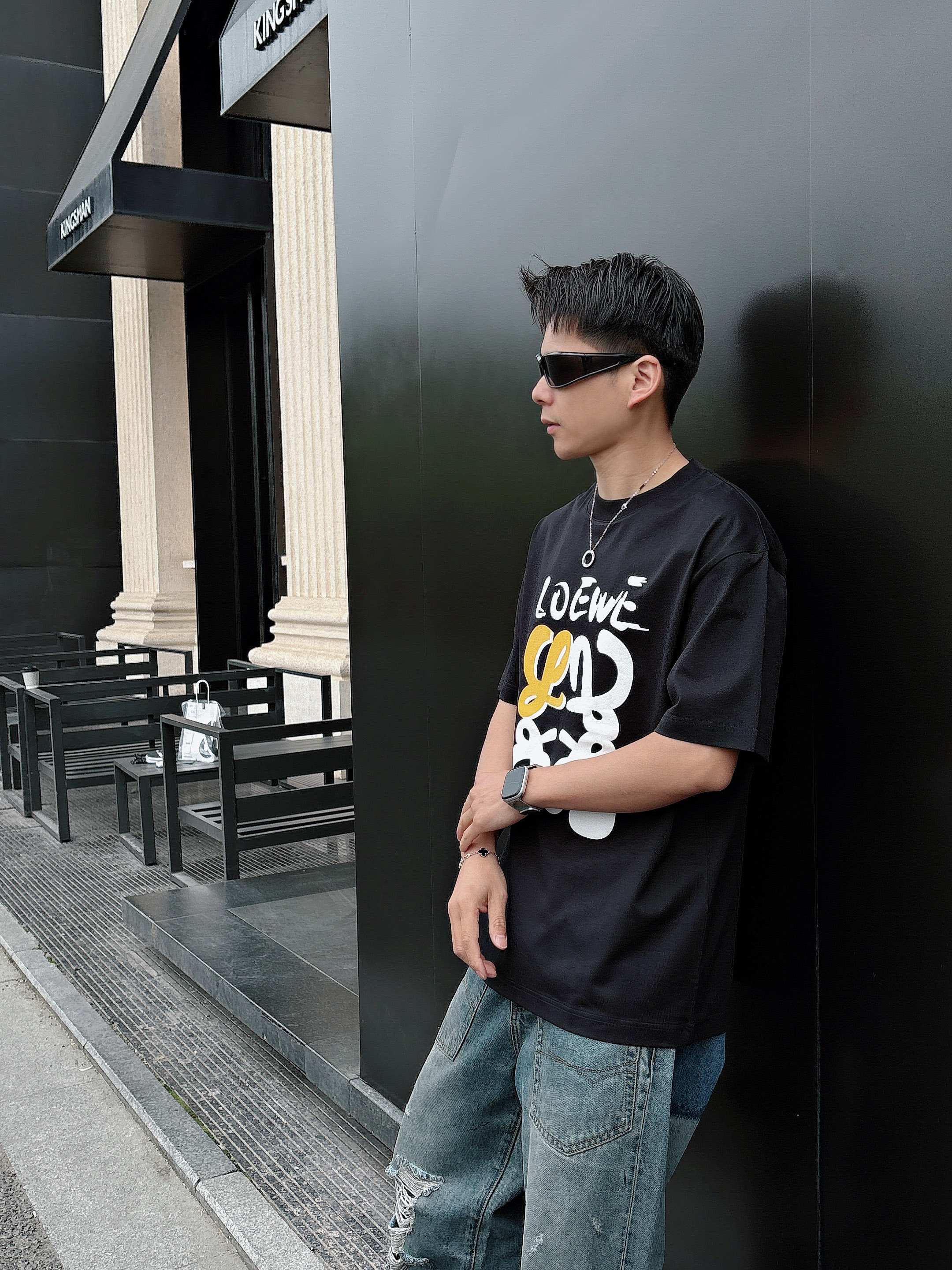 ロエベtシャツコーデＮ級品 通気性いい 柔らかい 純綿 トップス 短袖 ロゴプリント ブラック_2