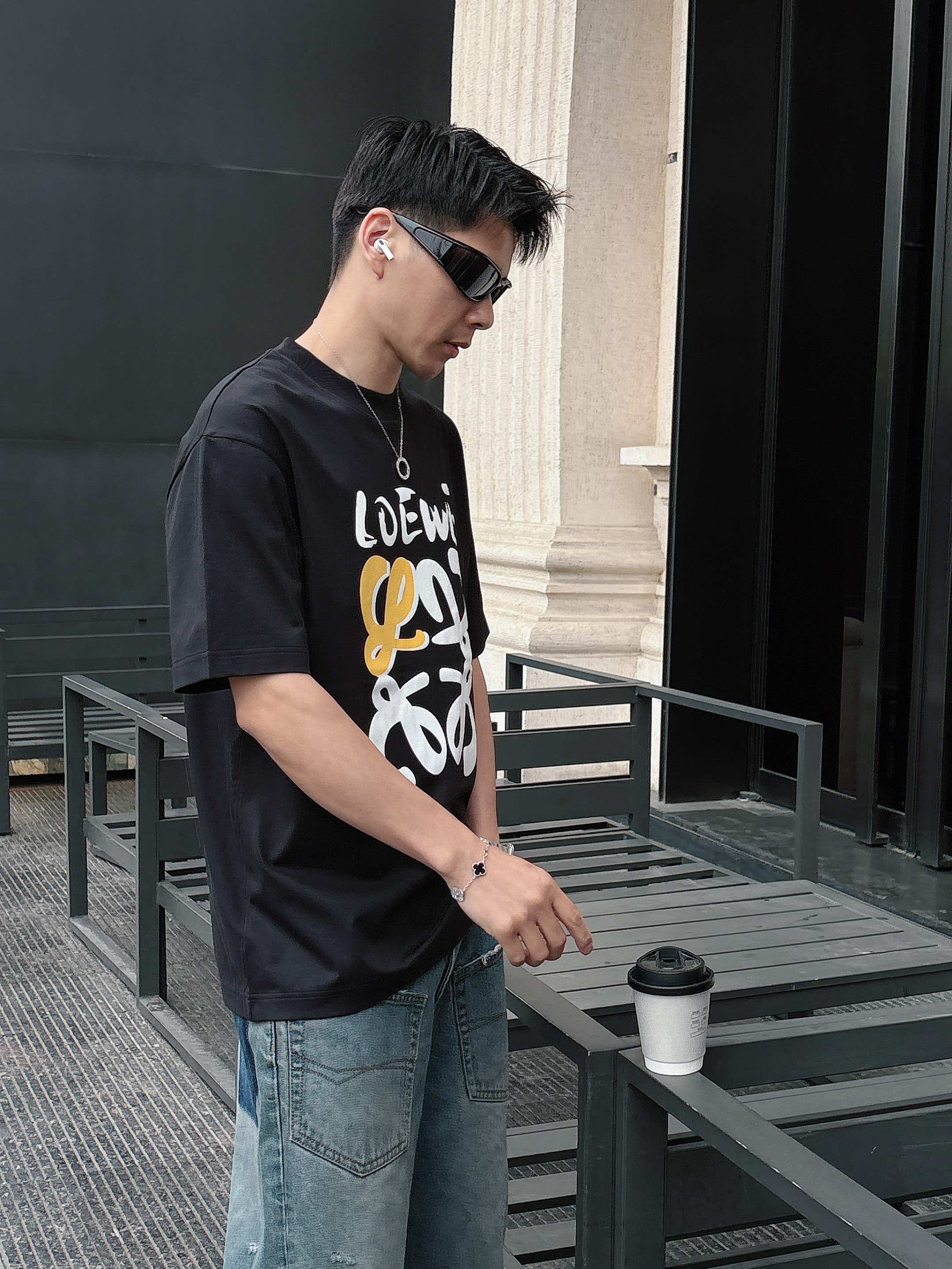 ロエベtシャツコーデＮ級品 通気性いい 柔らかい 純綿 トップス 短袖 ロゴプリント ブラック_5