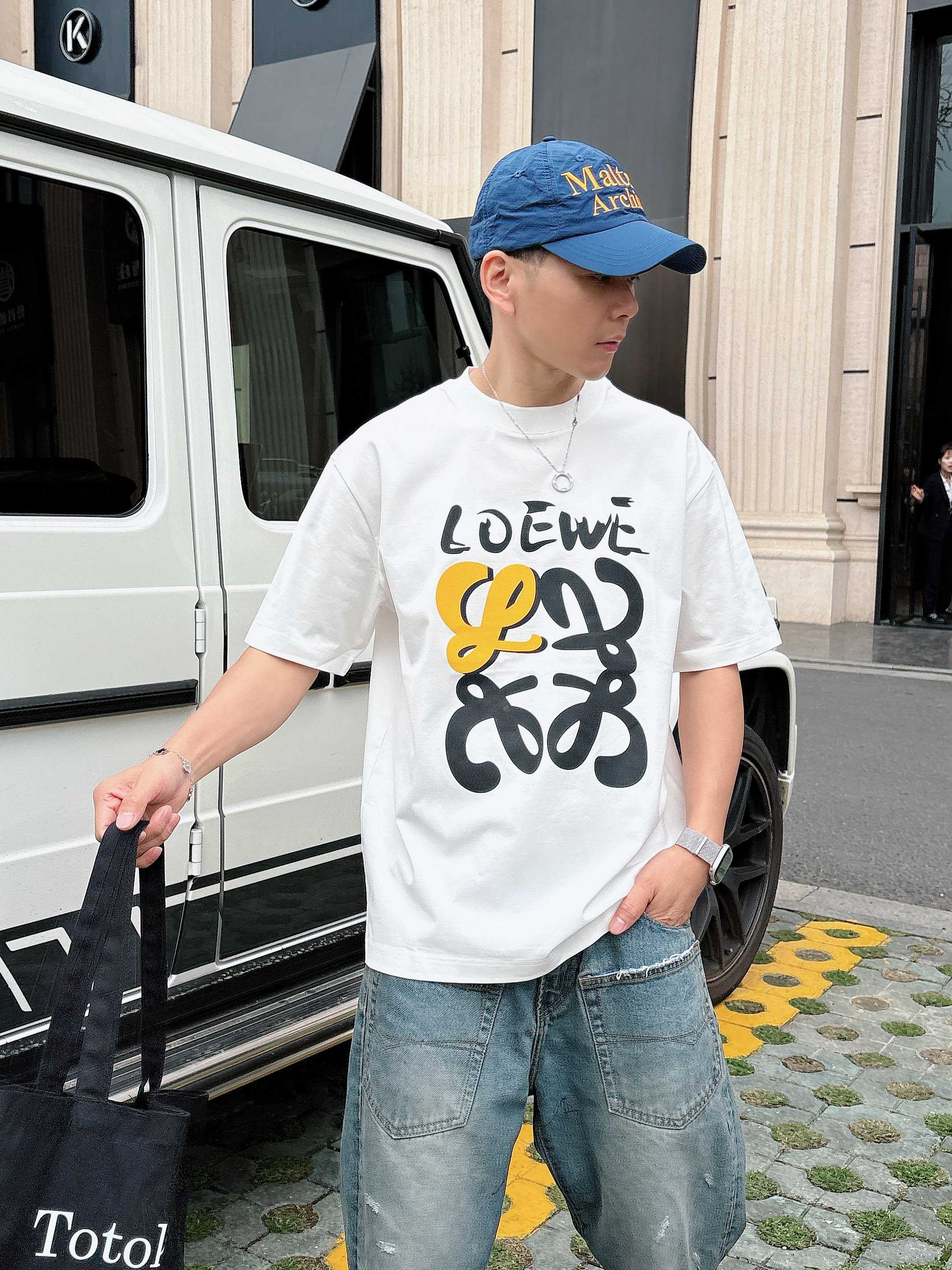 ロエベ tシャツ カルシファー激安通販 通気性いい 柔らかい 純綿 トップス 短袖 ロゴプリント ホワイト_1