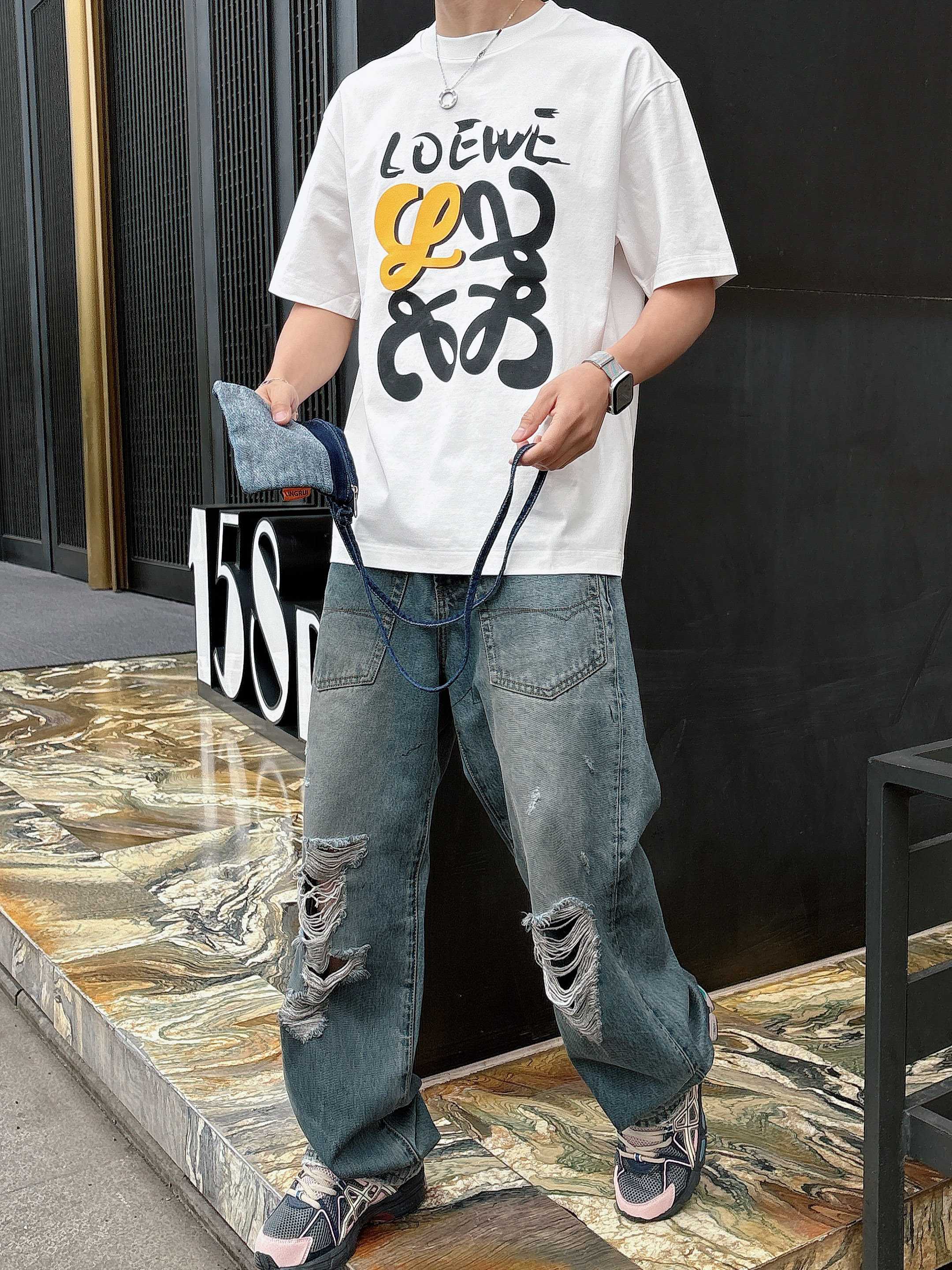 ロエベ tシャツ カルシファー激安通販 通気性いい 柔らかい 純綿 トップス 短袖 ロゴプリント ホワイト_2