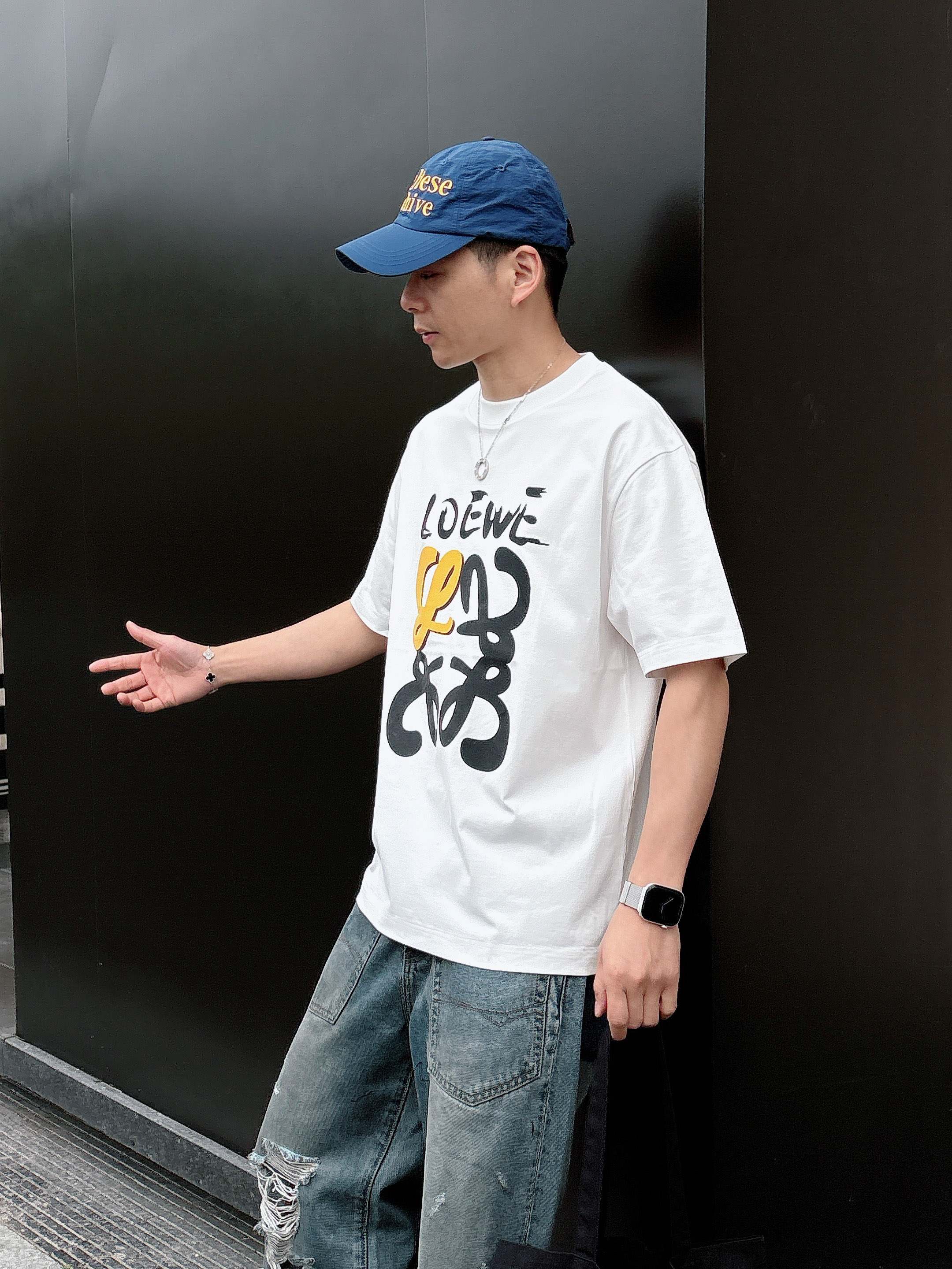ロエベ tシャツ カルシファー激安通販 通気性いい 柔らかい 純綿 トップス 短袖 ロゴプリント ホワイト_3