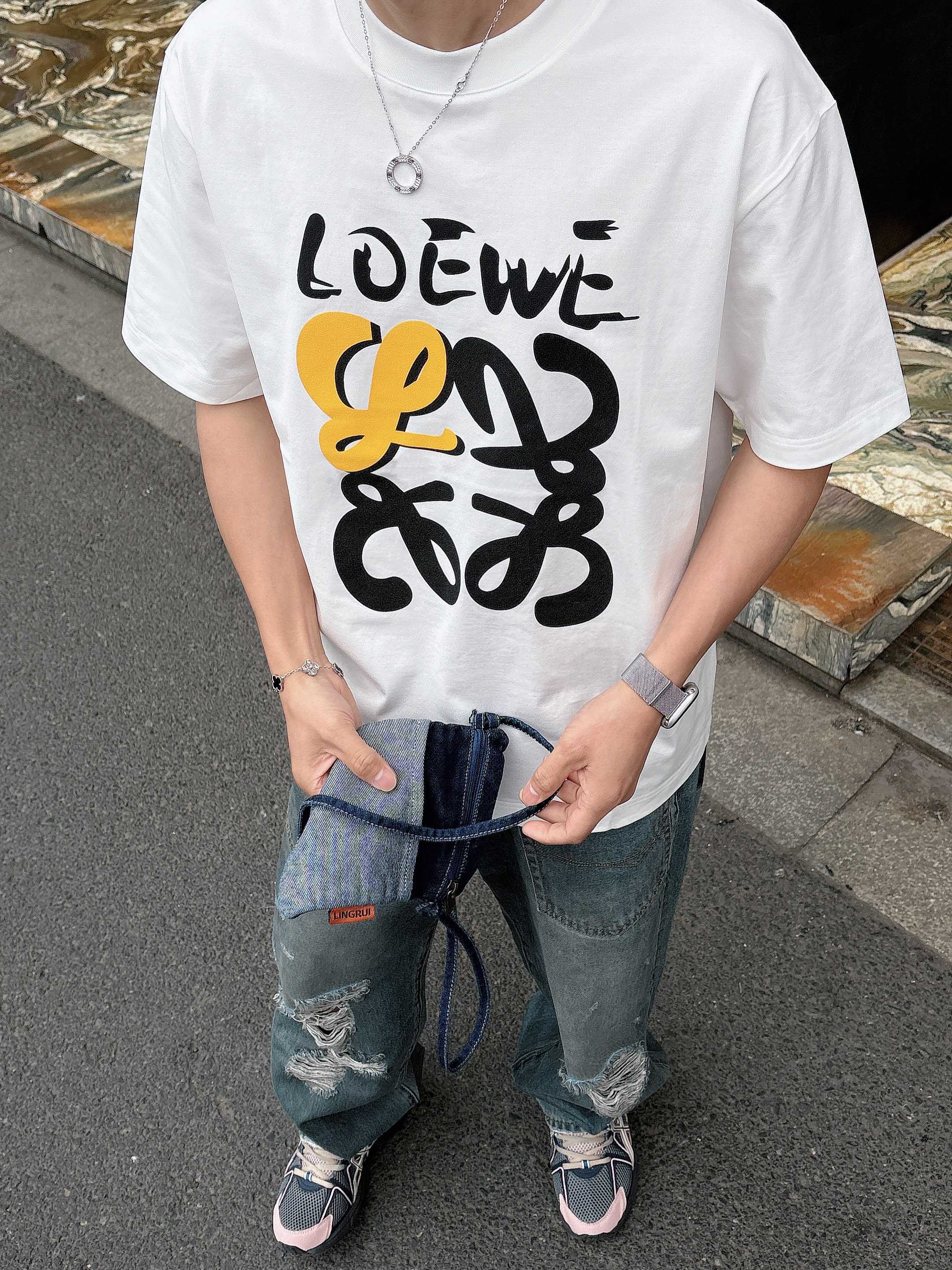 ロエベ tシャツ カルシファー激安通販 通気性いい 柔らかい 純綿 トップス 短袖 ロゴプリント ホワイト_6