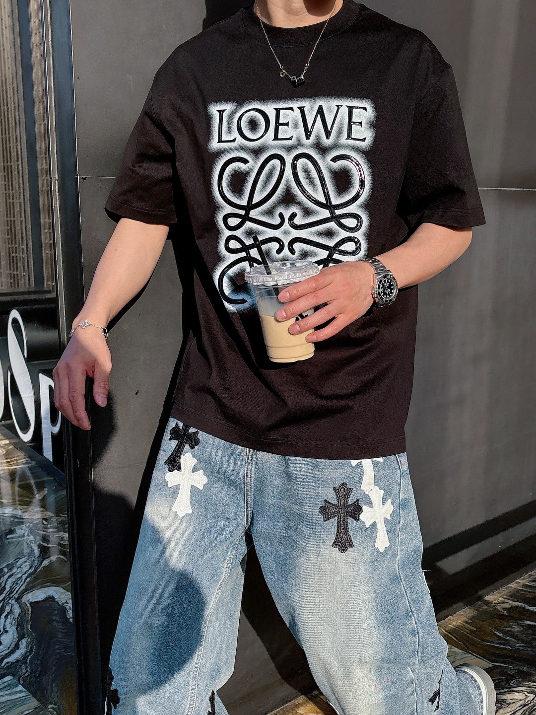 最新到着‼ロエベ tシャツサイズ感偽物 シンプル  純綿 トップス 短袖 ロゴプリント ブラック_2