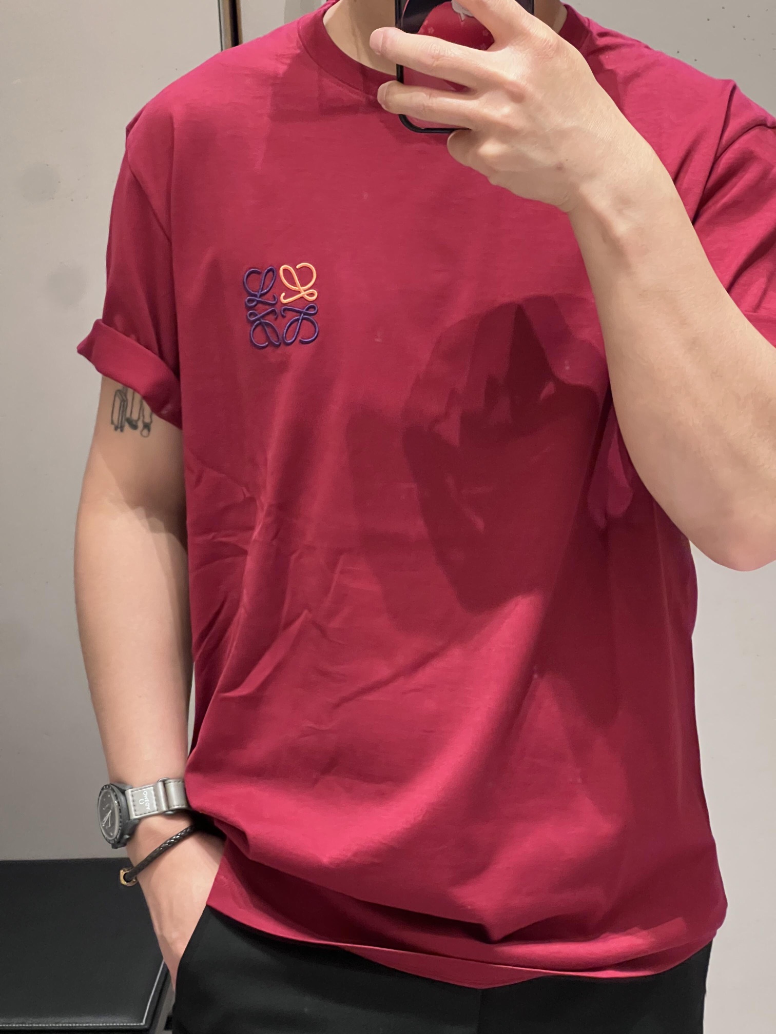ロエベ ネズミ tシャツコピー 新作 ファッション  純綿 トップス 短袖 柔らかい レッド_2