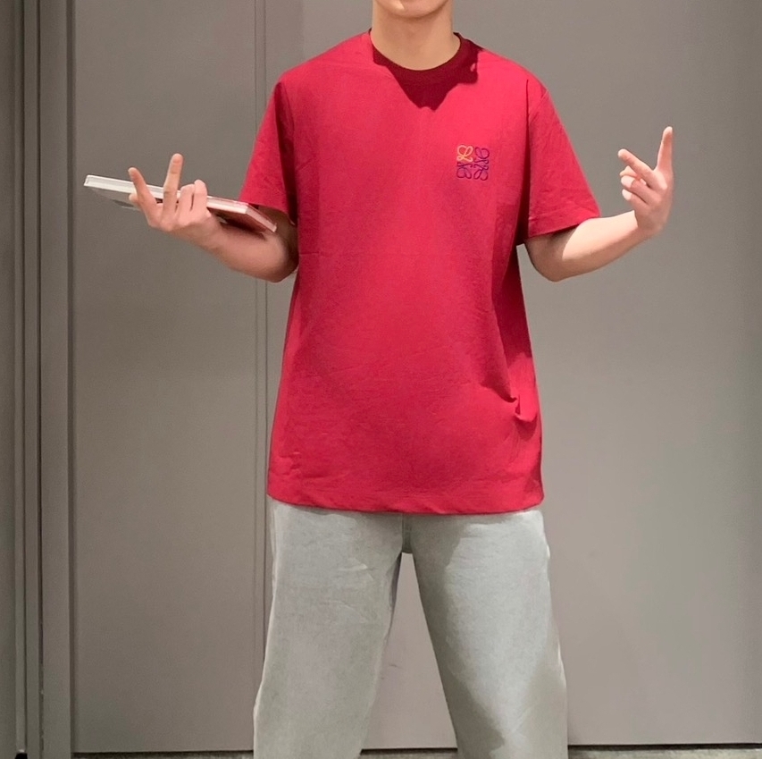 ロエベ ネズミ tシャツコピー 新作 ファッション  純綿 トップス 短袖 柔らかい レッド_3