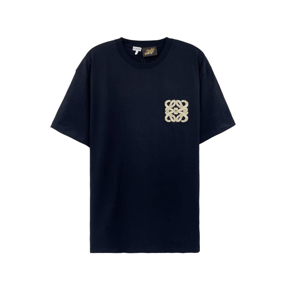 ロエベのtシャツスーパーコピー ロゴ刺繍 ファッション  純綿 トップス 短袖 柔らかい ブラック_1