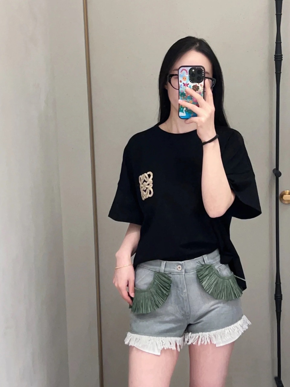 ロエベのtシャツスーパーコピー ロゴ刺繍 ファッション  純綿 トップス 短袖 柔らかい ブラック_12