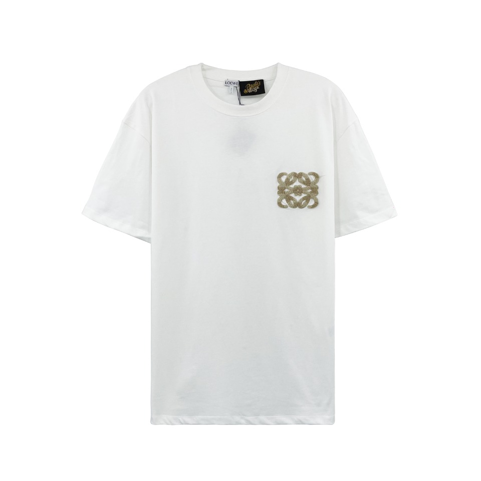 ロエベtシャツ ハウル偽物 ロゴ刺繍 ファッション  純綿 トップス 短袖 柔らかい ホワイト_1