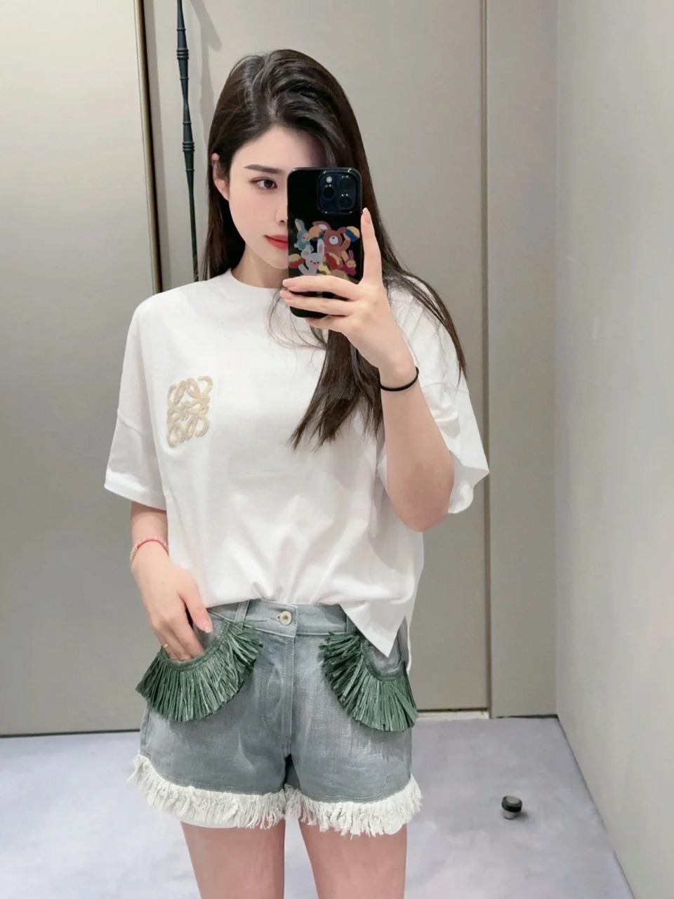 ロエベtシャツ ハウル偽物 ロゴ刺繍 ファッション  純綿 トップス 短袖 柔らかい ホワイト_8