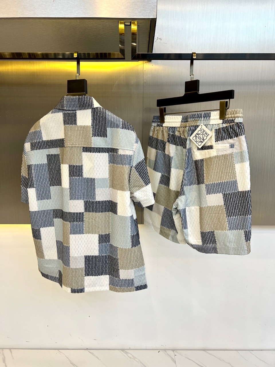 ロエベパーカースーパーコピー 夏セット トップス ショットパンツ 短袖シャツ 格子模様 ブルー_2