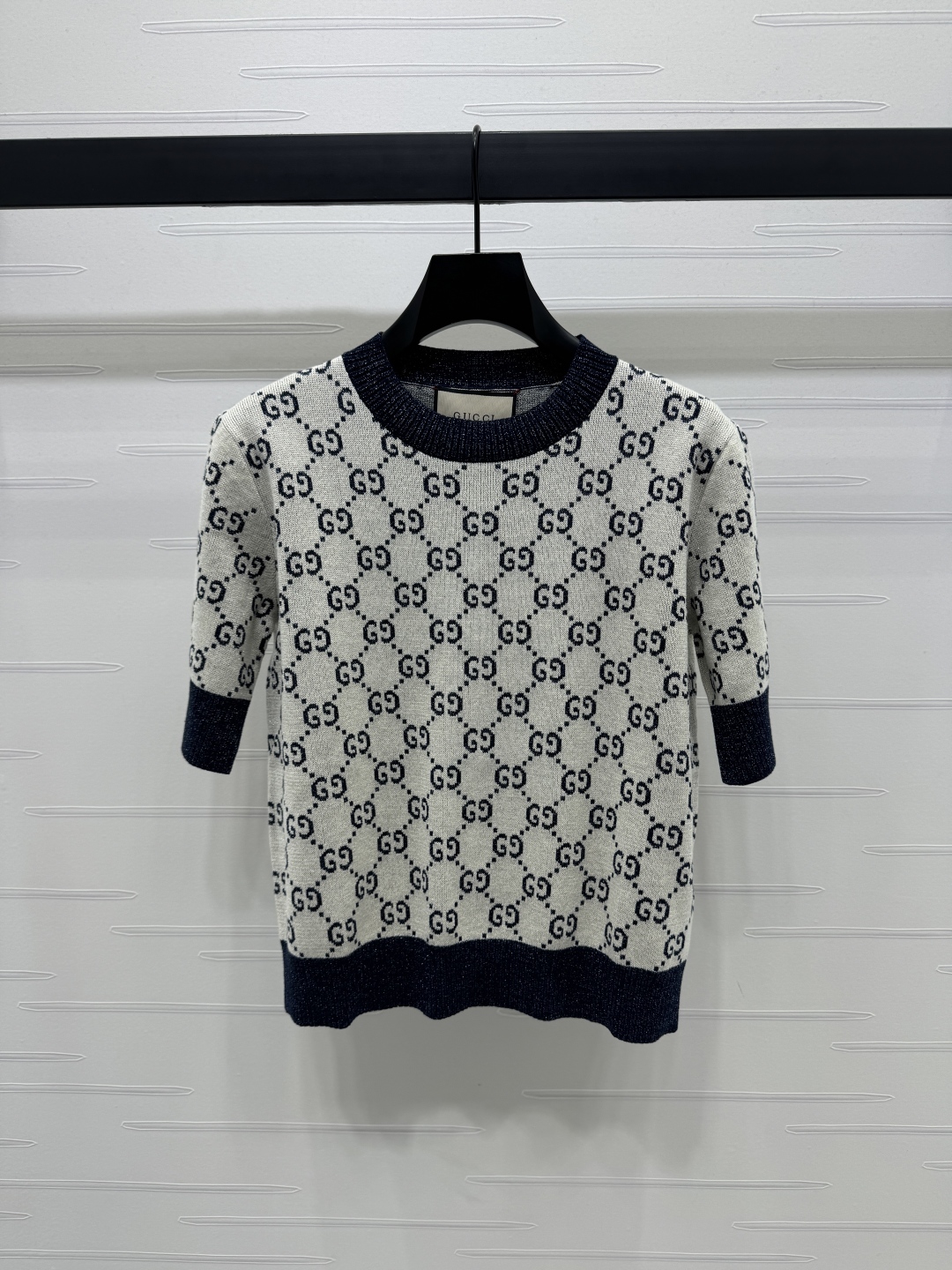gucci t シャツ メンズコピー ニット トップス 短袖 柔らかい 綿 格子模様 ブラック_1