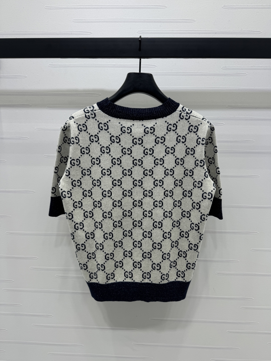 gucci t シャツ メンズコピー ニット トップス 短袖 柔らかい 綿 格子模様 ブラック_2