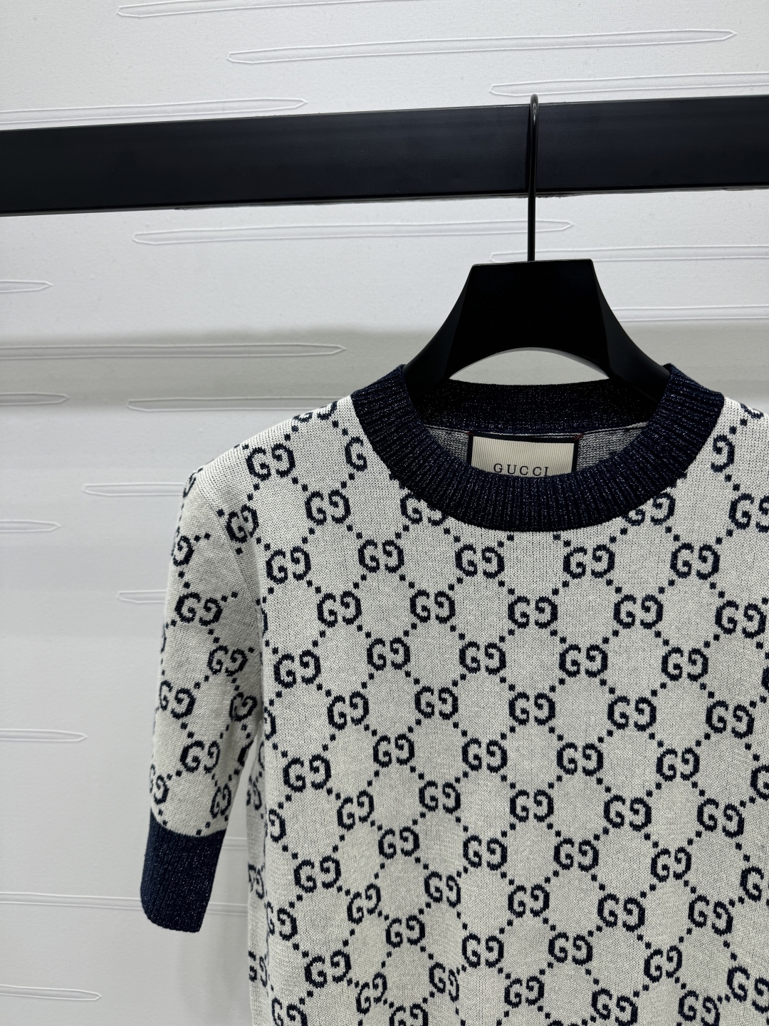 gucci t シャツ メンズコピー ニット トップス 短袖 柔らかい 綿 格子模様 ブラック_3