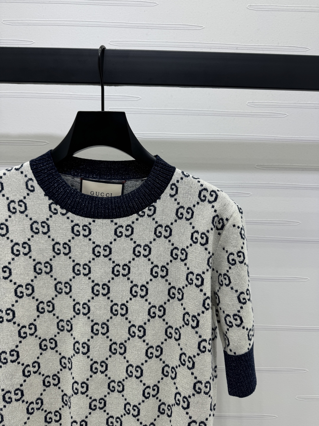 gucci t シャツ メンズコピー ニット トップス 短袖 柔らかい 綿 格子模様 ブラック_4