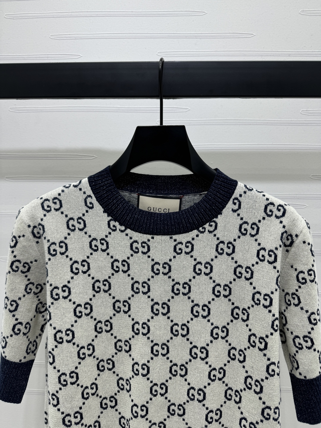 gucci t シャツ メンズコピー ニット トップス 短袖 柔らかい 綿 格子模様 ブラック_5