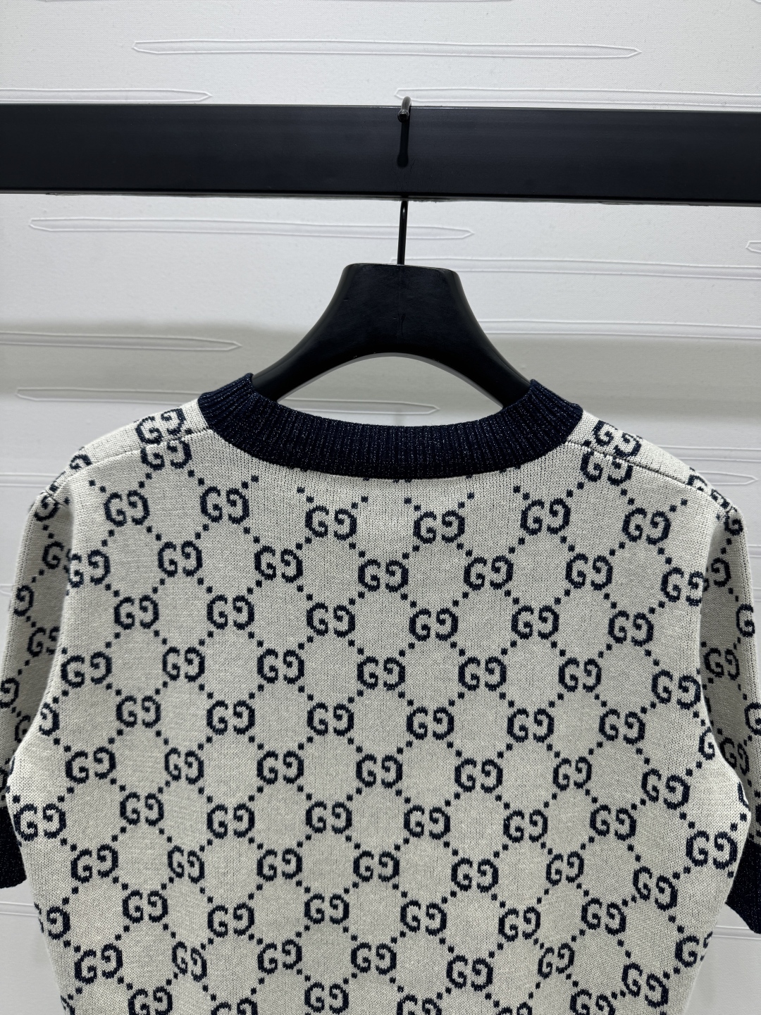 gucci t シャツ メンズコピー ニット トップス 短袖 柔らかい 綿 格子模様 ブラック_8