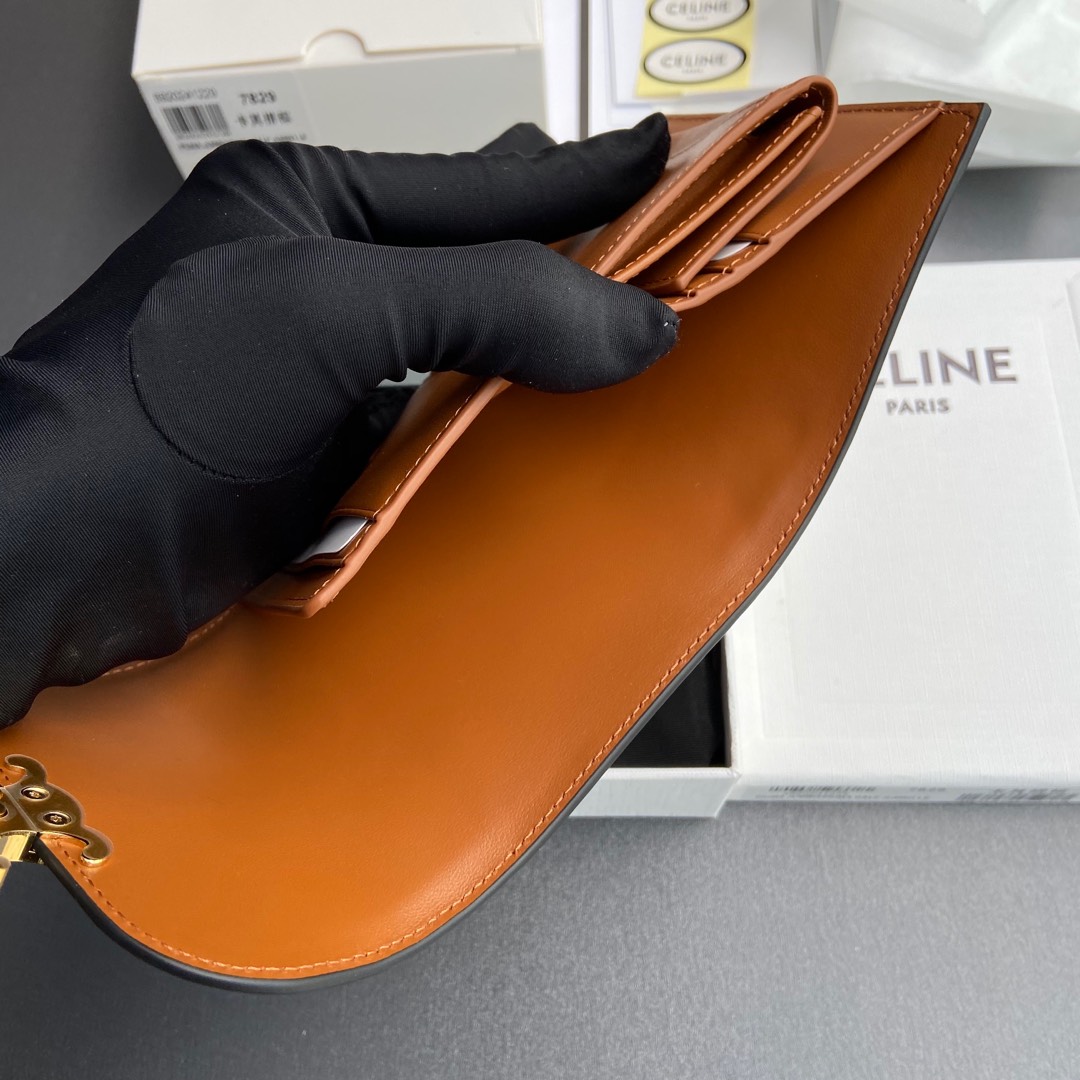 セリーヌ 財布 レディースコピー 牛革 三つ折り レザー 格子模様 ショット ブラウン_9