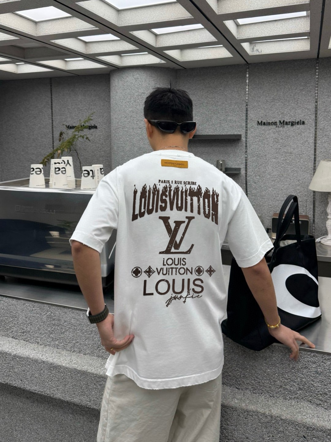 メンズ ルイヴィトンtシャツ偽物 純綿 トップス 半袖 プリント ゆったり ハンサム ホワイト_3