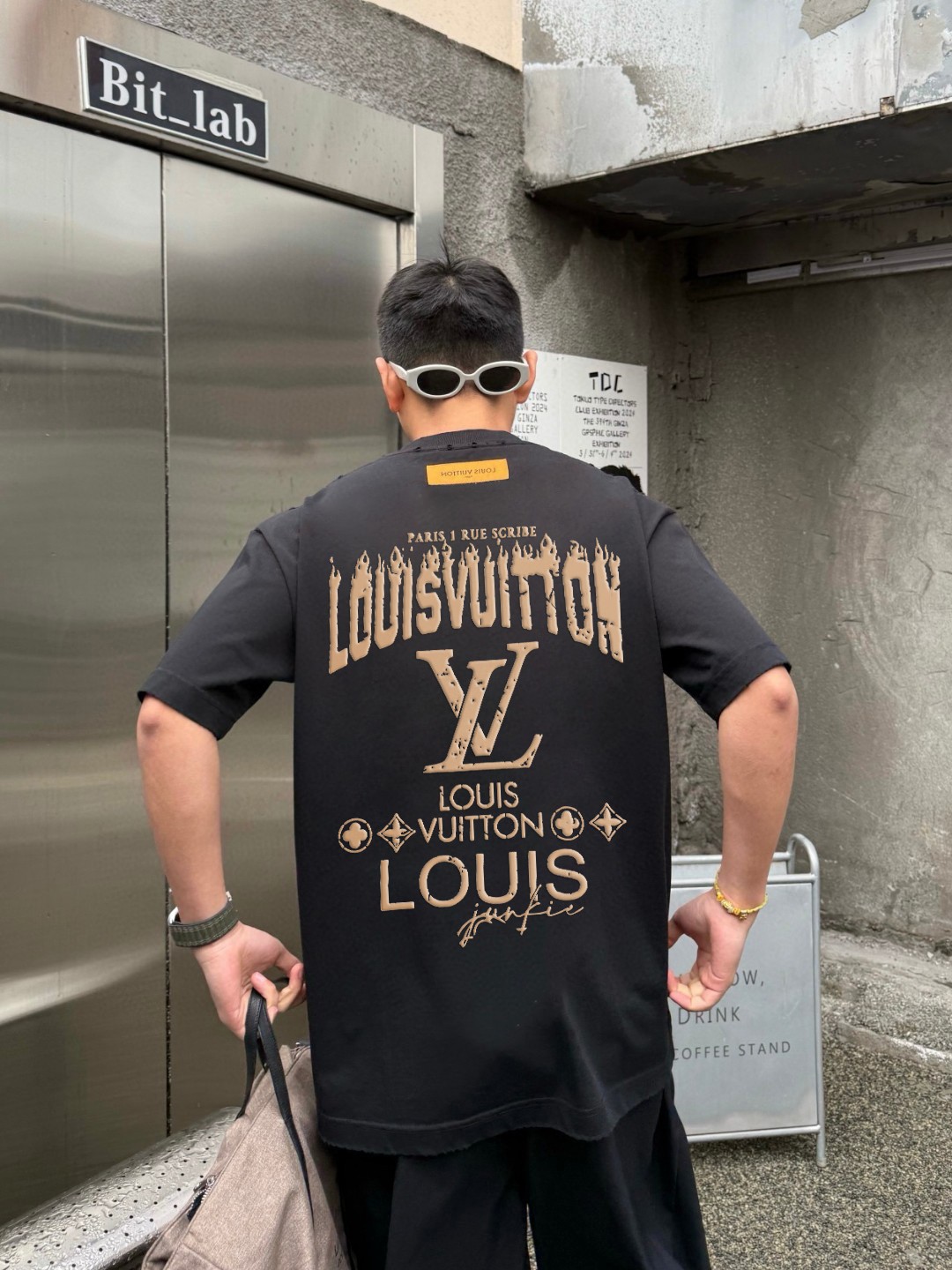 メンズルイヴィトンtシャツコピー 純綿 トップス 半袖 プリント ゆったり ハンサム ブラック_2
